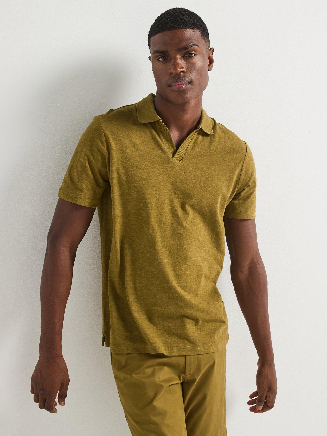 undefined Linen Blend Open Collar Polo Shirt - Green