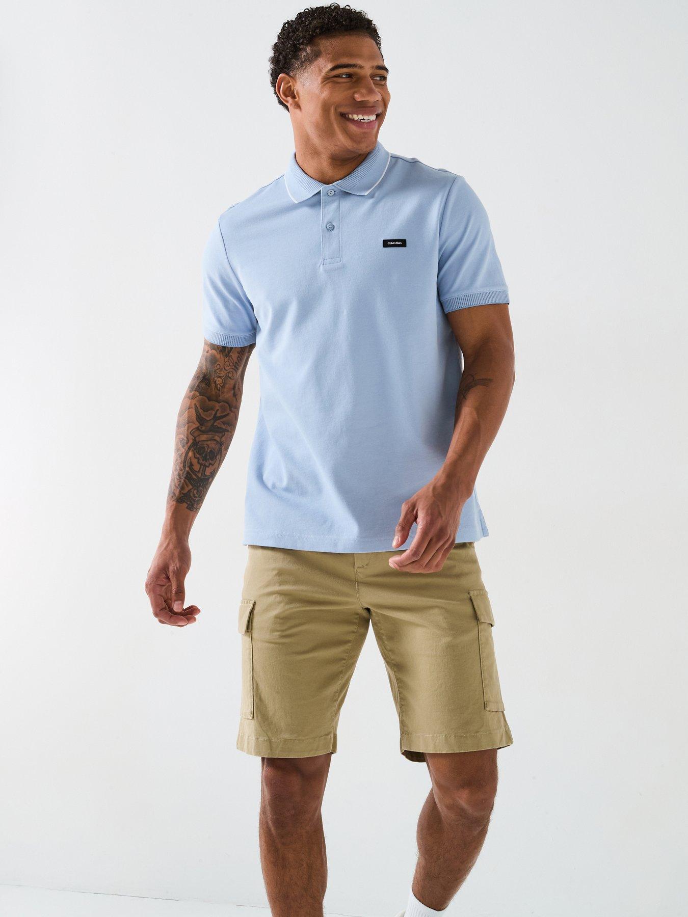 undefined Pique Tipped Logo Polo Shirt - Light Blue