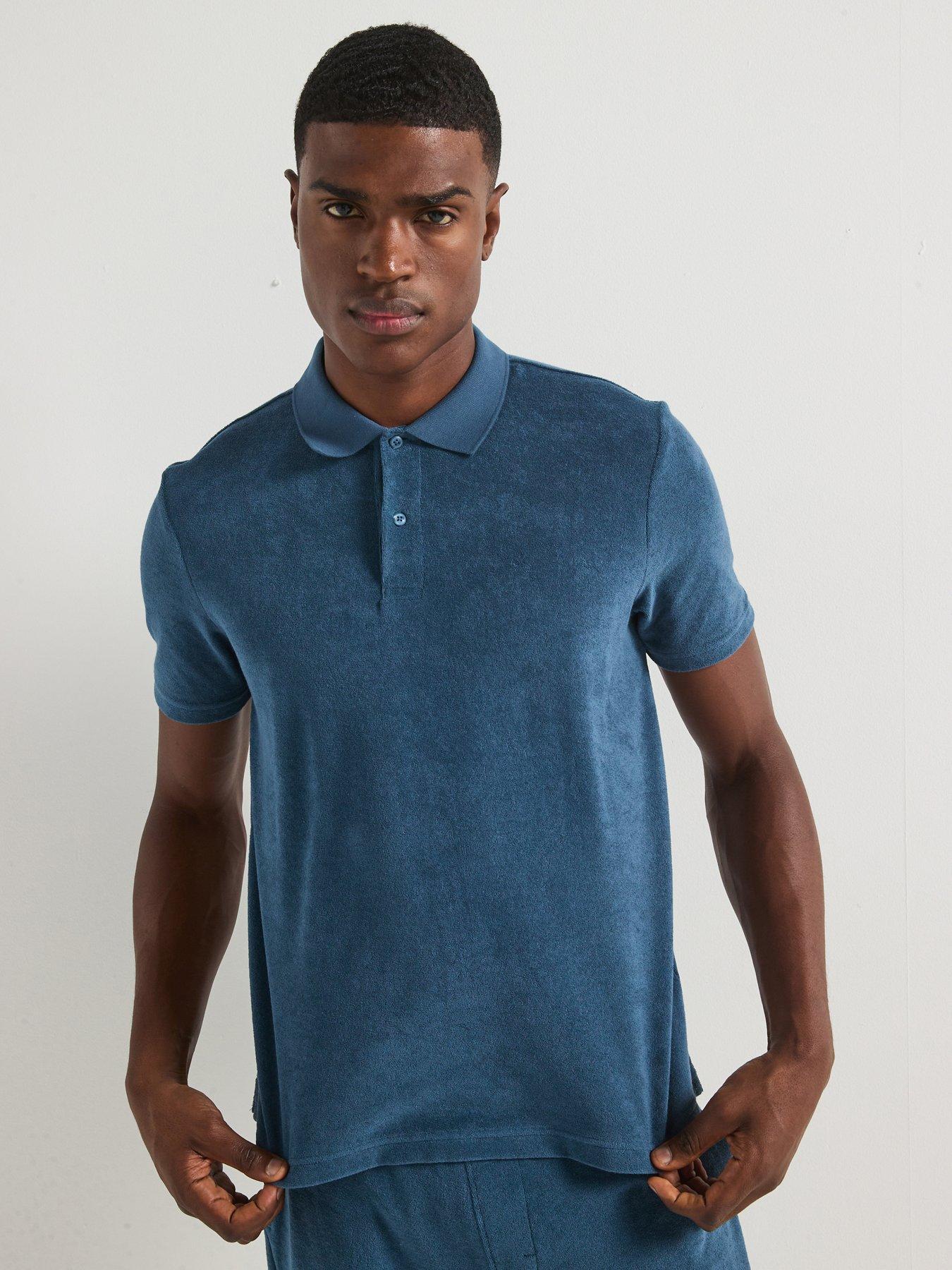 undefined Terry Towelling Polo Shirt - Blue