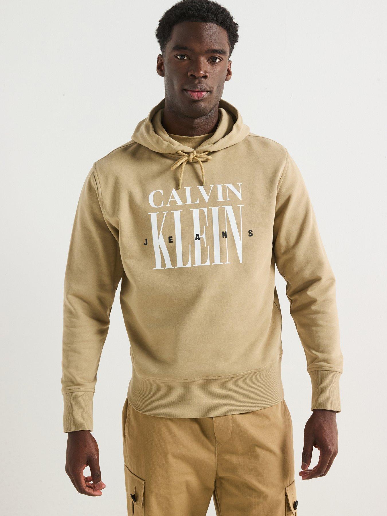 undefined Serif Font Graphic Overhead Hoodie - Beige