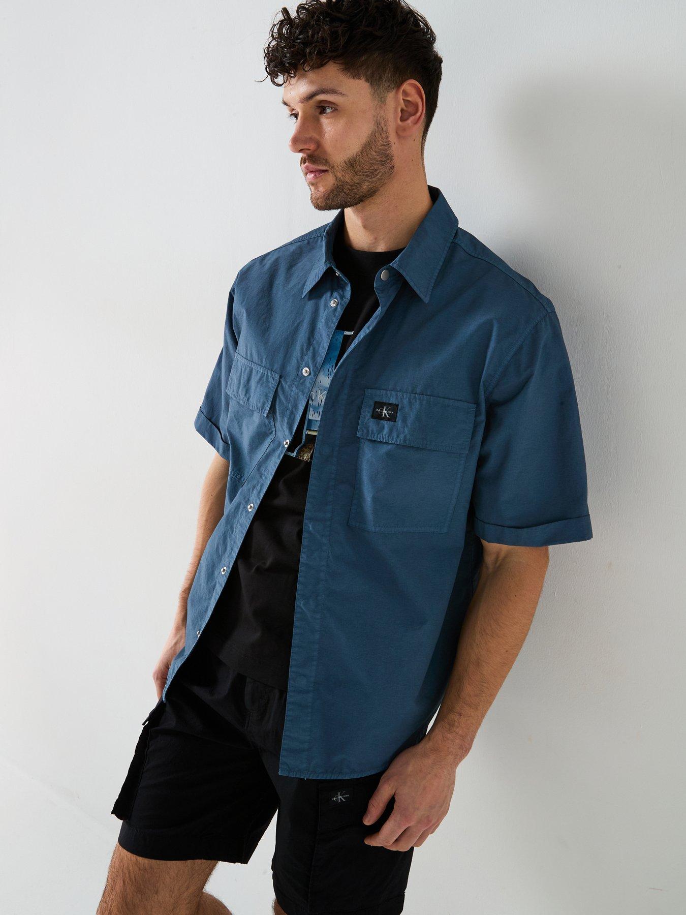 undefined Garment Dye Cotton Short Sleeve Shirt - Blue