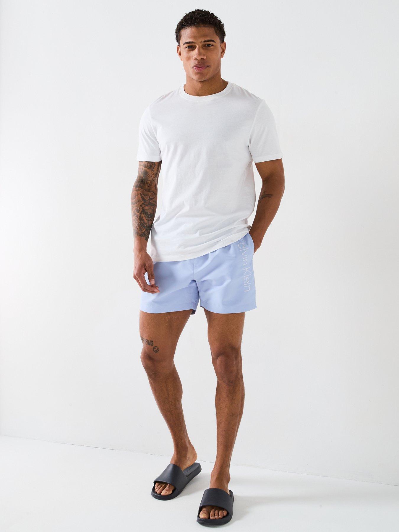 Image 3 of 4 of Calvin Klein Tonal Side Logo Swim Shorts - Light Blue