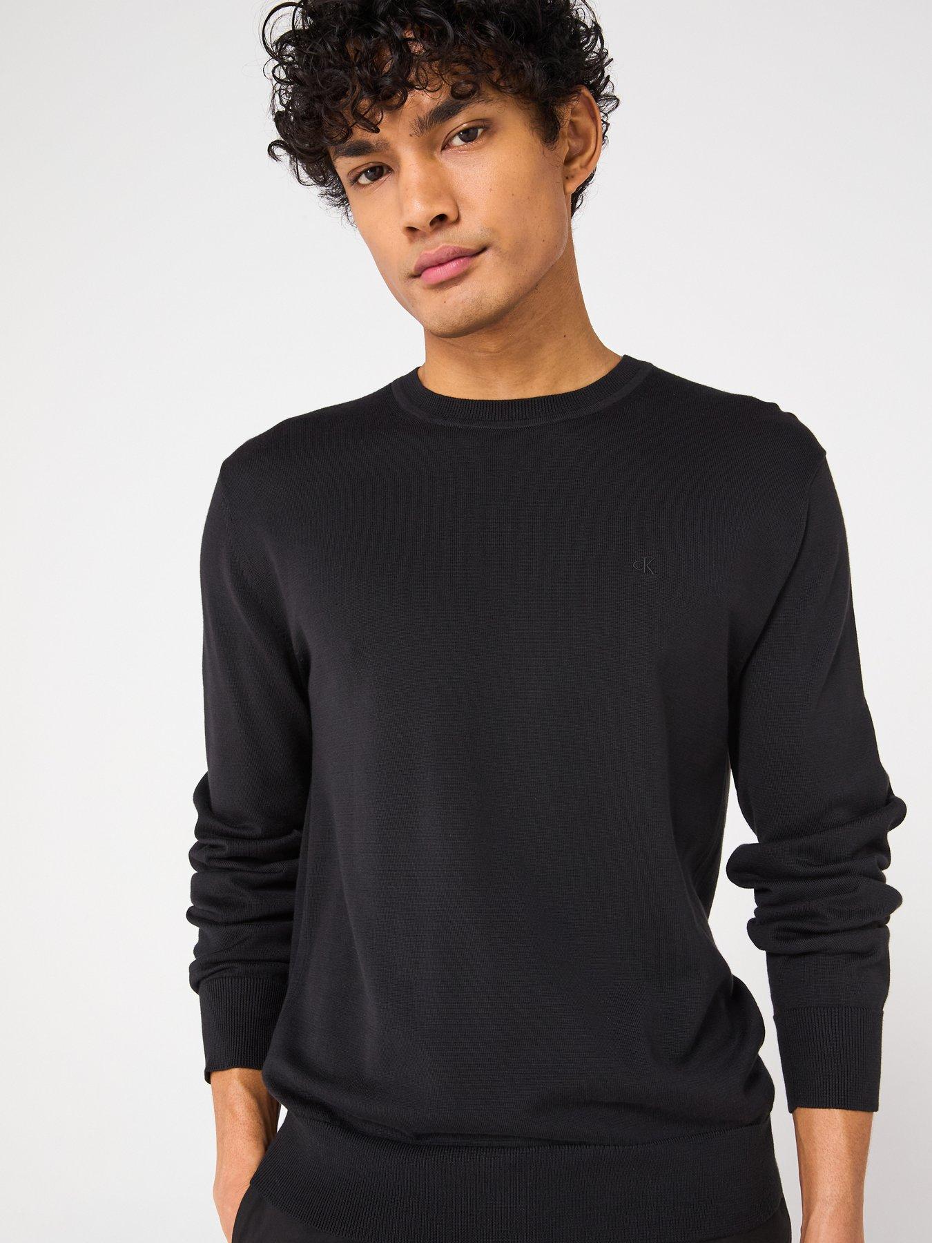 Calvin Klein Supima Cotton Crewneck Knitted Jumper, Black, Size L, Men