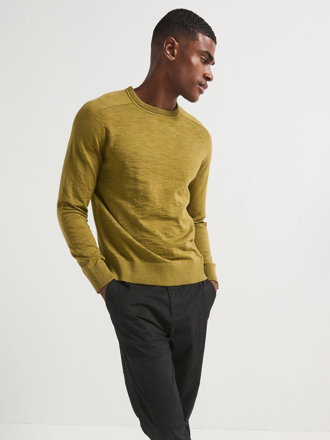 undefined Slub Texture Crew Neck Knitted Jumper - Green