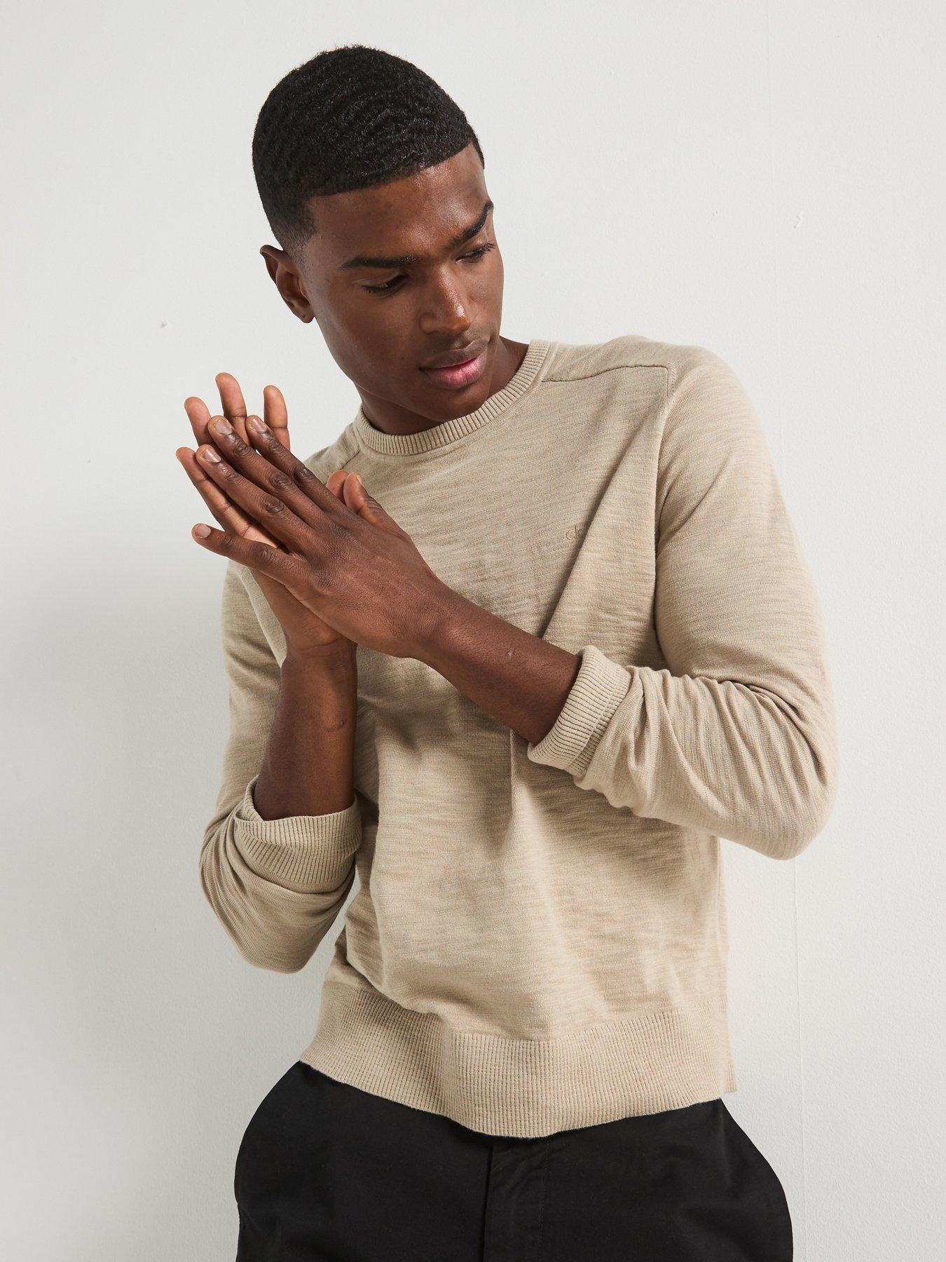 undefined Slub Texture Crew Neck Knitted Jumper - Cream