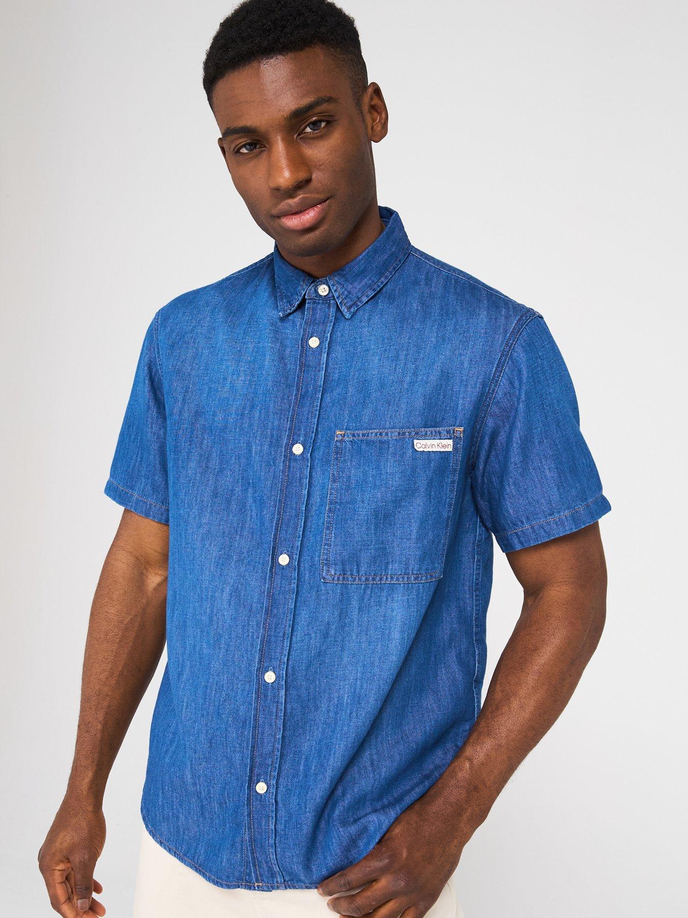 Image of Calvin Klein Jeans Regular Short Sleeve Denim Shirt - Blue