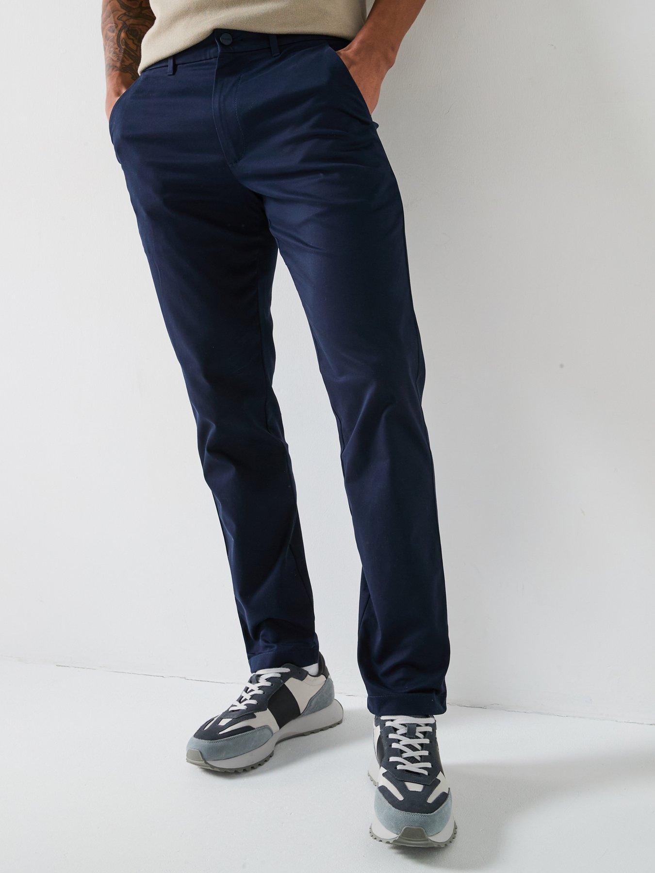 undefined Sateen Stretch Slim Chino Trousers - Dark Blue