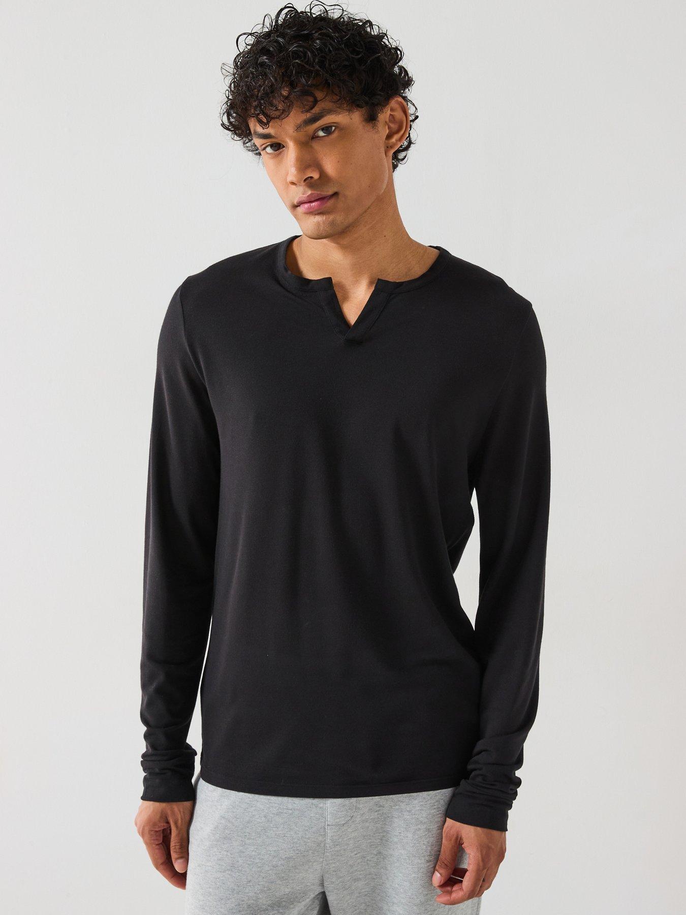 undefined Loungewear Long Sleeve Henley Top - Black