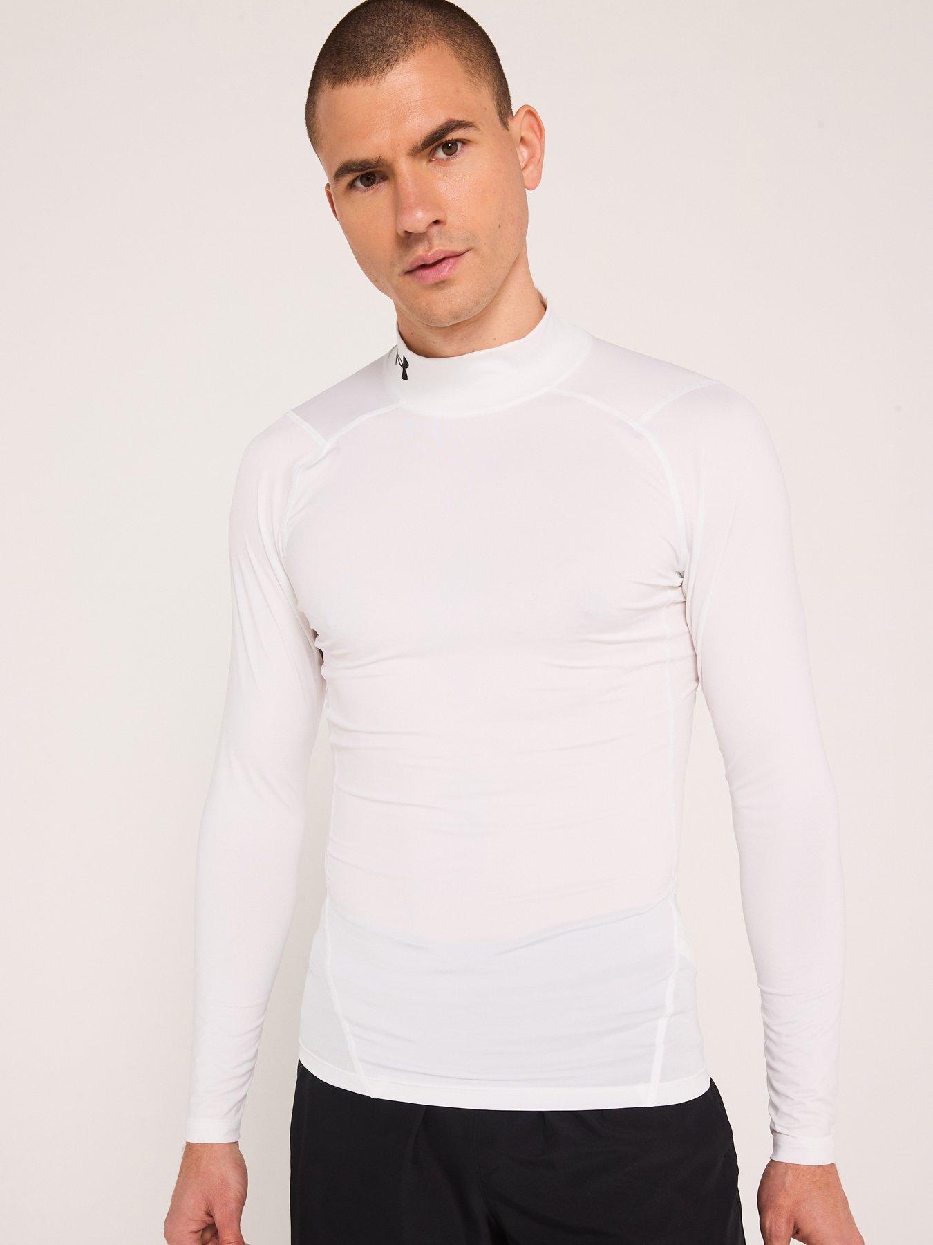 undefined Mens Training Heatgear Mock Long Sleeve Top - White