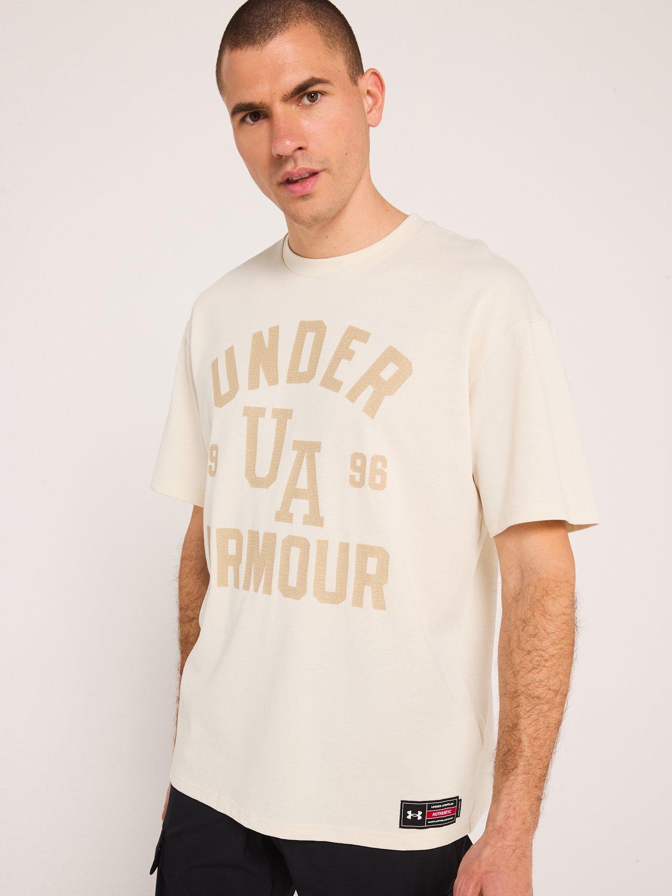 UNDER ARMOUR Mens Training Heavyweight Varsity Oversized T-Shirt - Beige