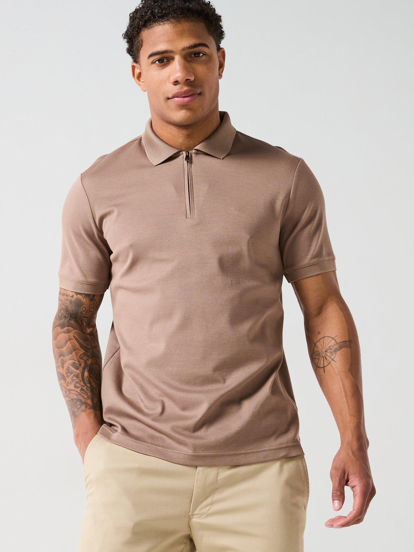 Calvin Klein Liquid Touch Welt Zipped Polo Shirt Light Brown Very