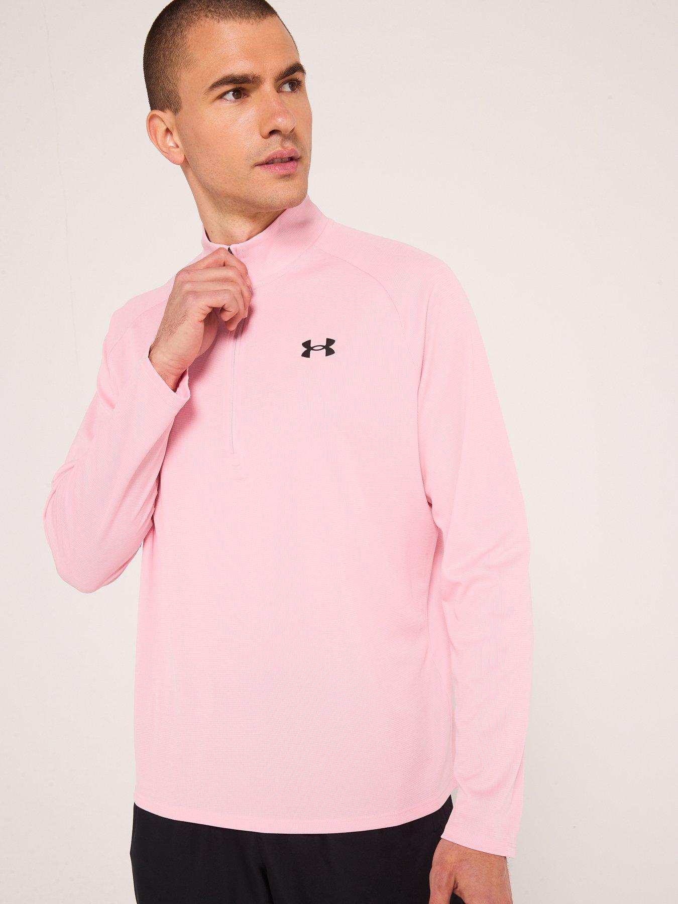 undefined Mens Training Tech Textured 1/2 Zip Top - Pink