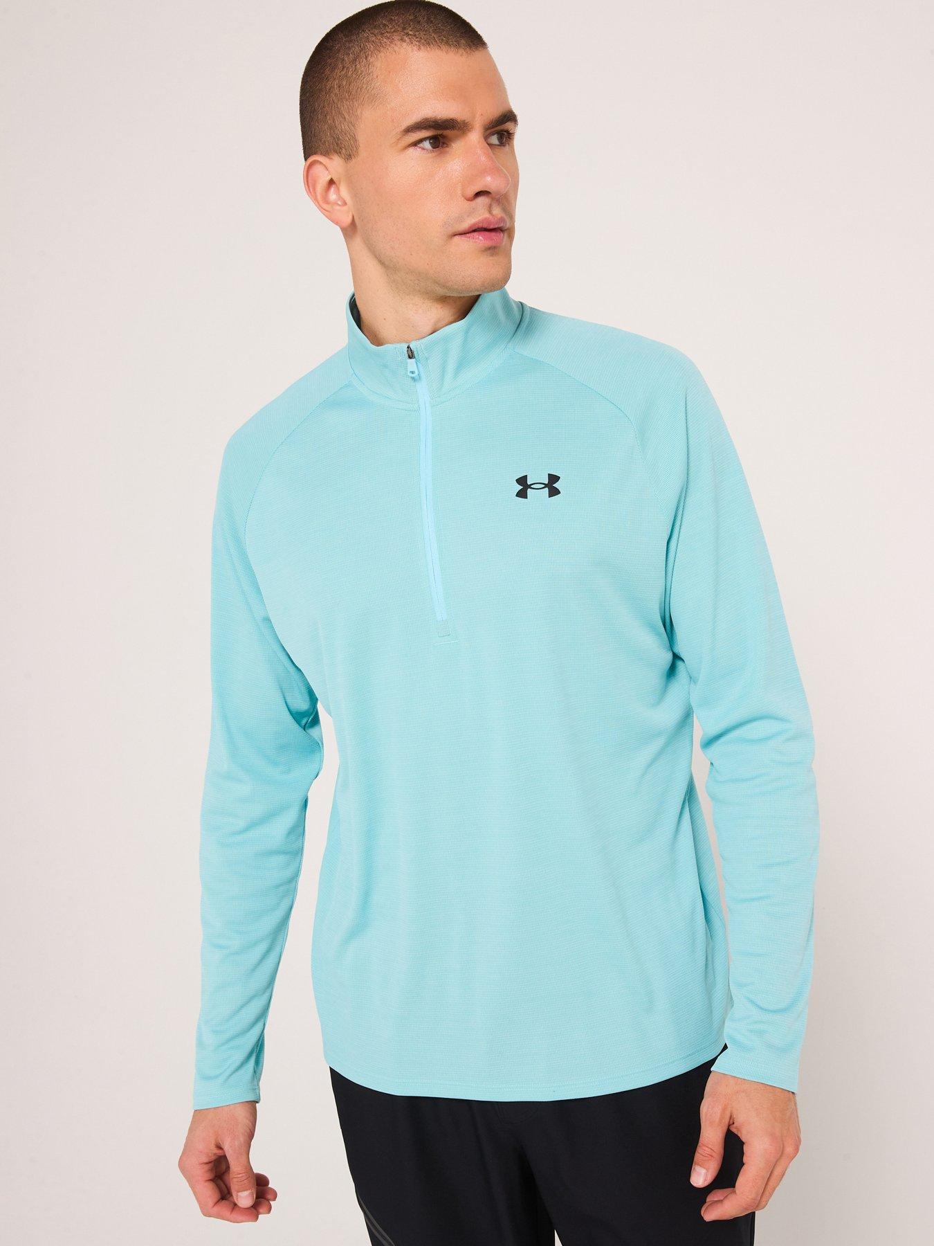 undefined Mens Training Tech Textured 1/2 Zip Top - Blue