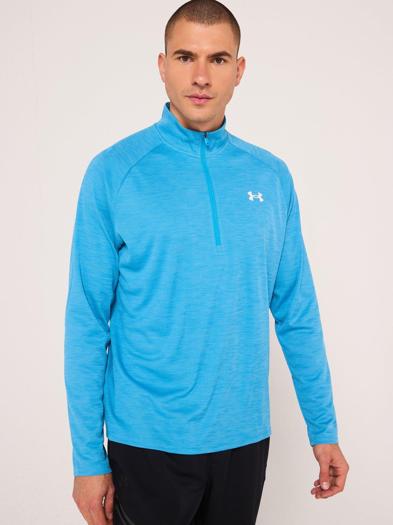 undefined Mens Training Tech Textured 1/2 Zip Top - Blue