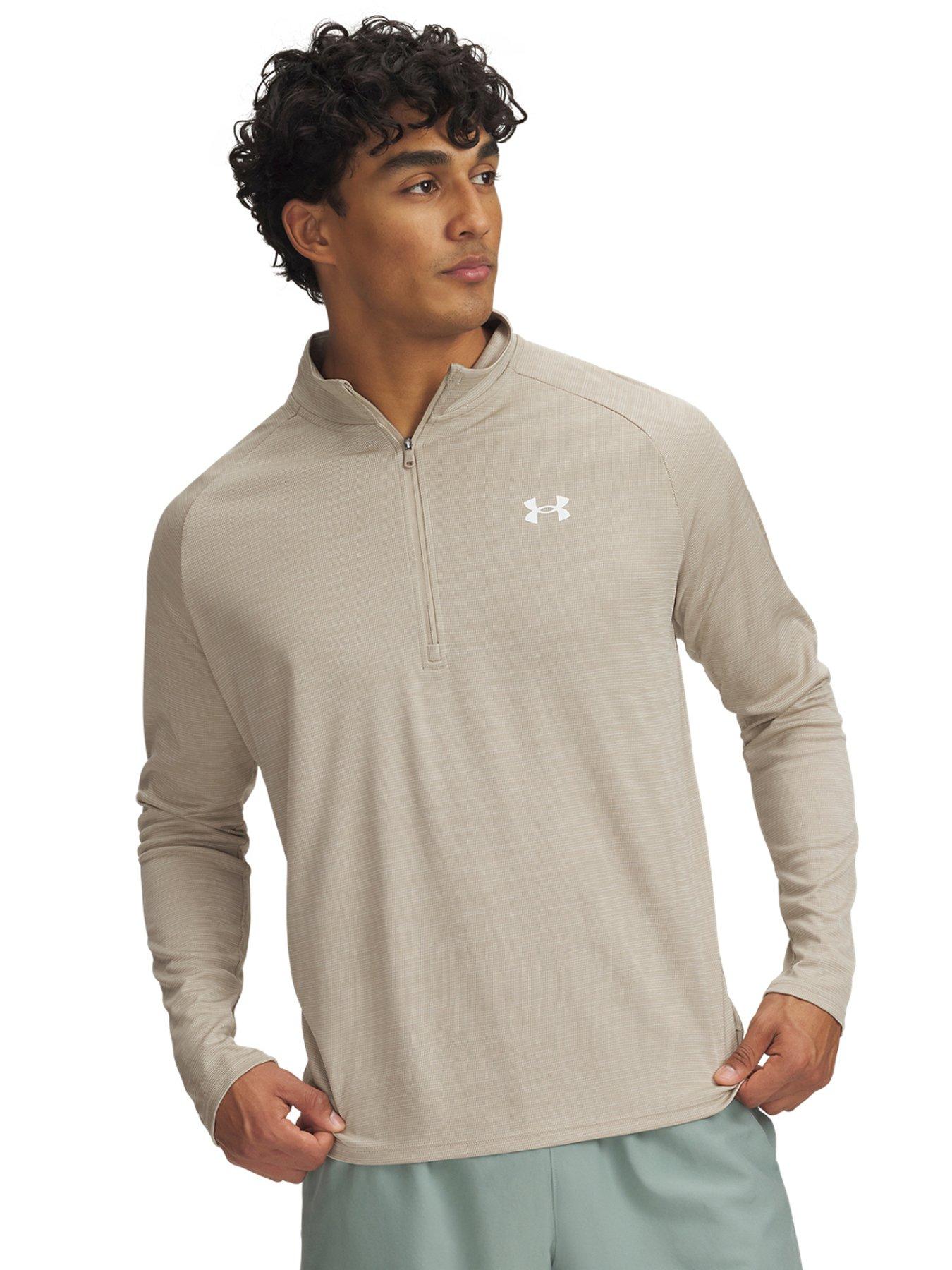undefined Mens Training Tech Textured 1/2 Zip Top - Green