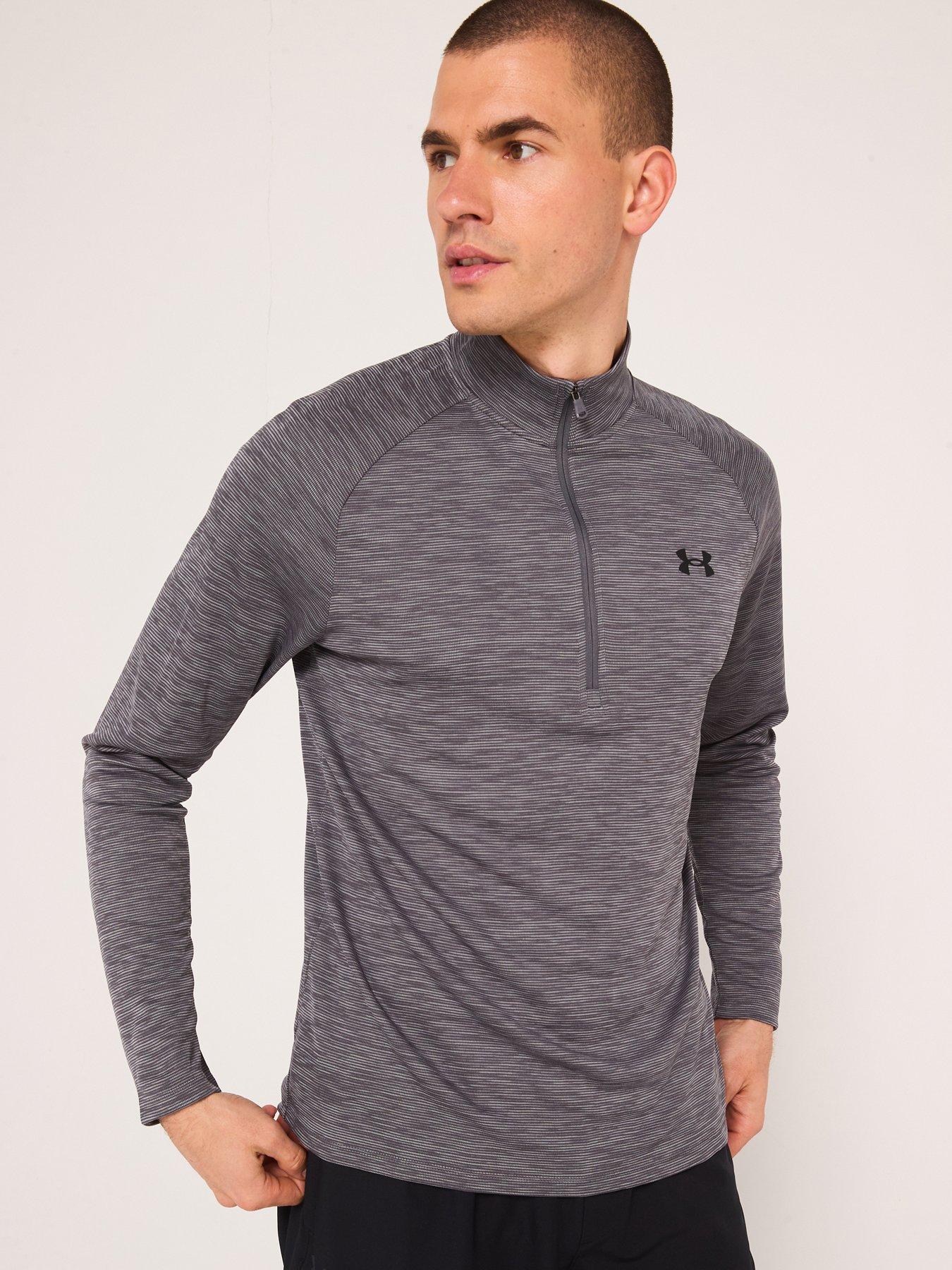 undefined Mens Training Tech Textured 1/2 Zip Top - Grey