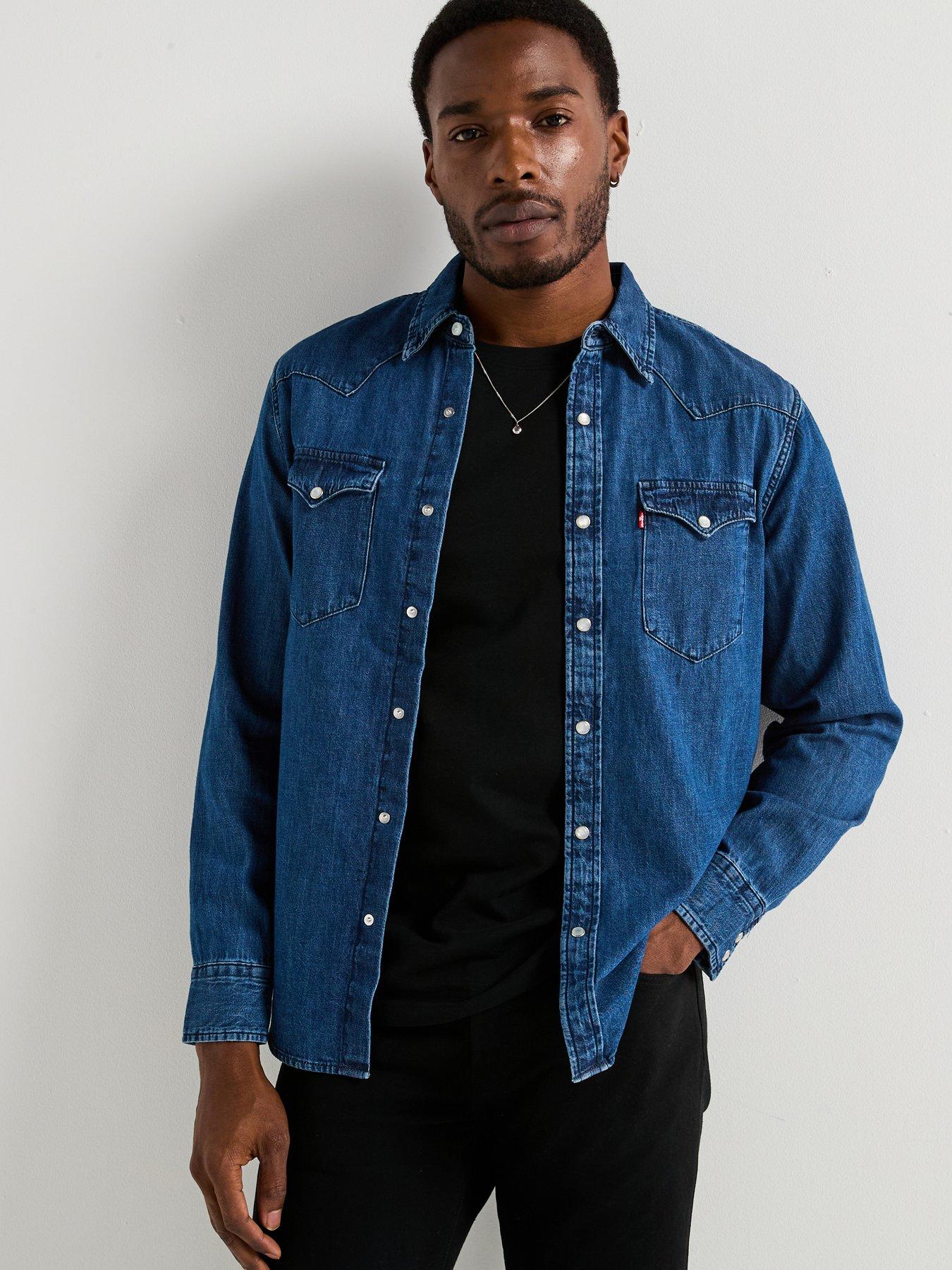 undefined Classic Western Standard Dark Indigo Denim Shirt - Blue