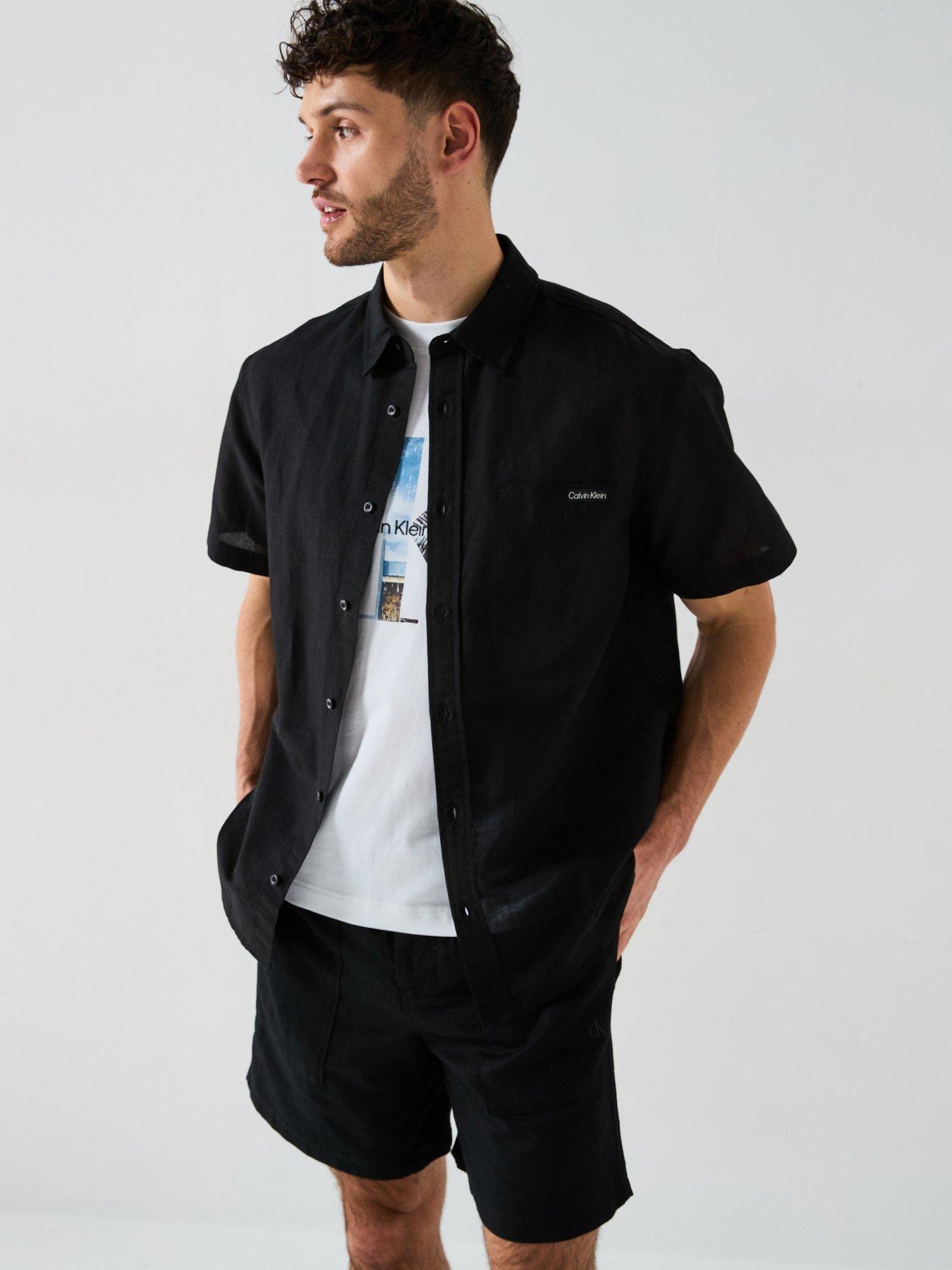 undefined Linen Cotton Short Sleeve Shirt - Black