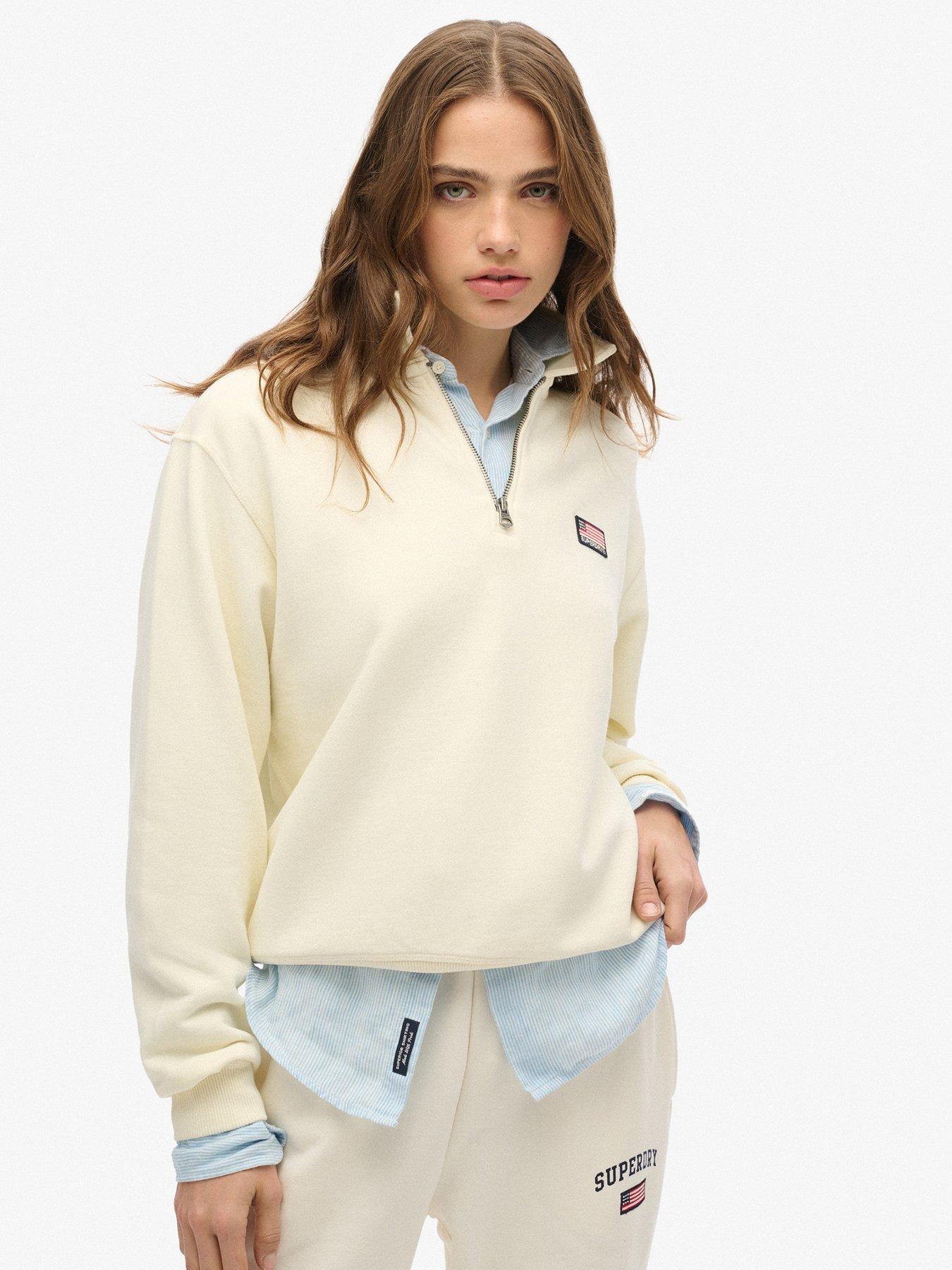 undefined Athletic Collared Half Zip Sweatshirt - Off White