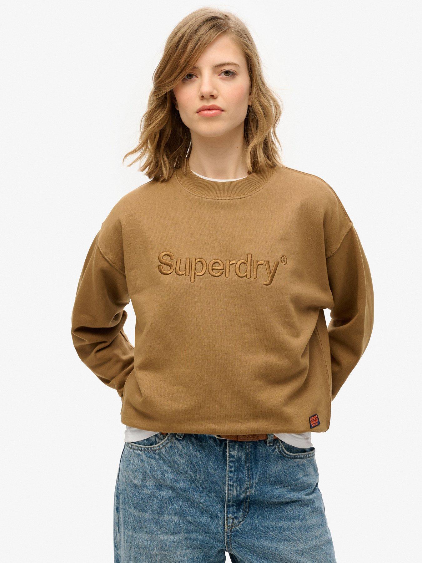 Superdry Embroidered Logo Crew Neck Sweatshirt - Beige