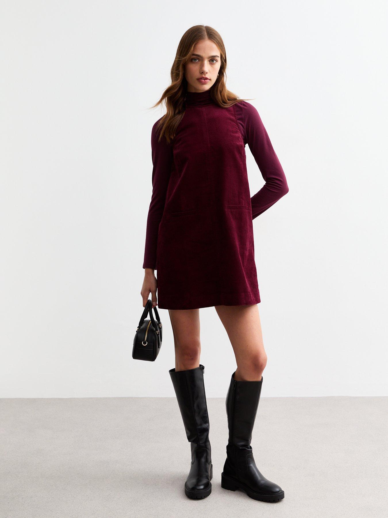 princess polly baby blue dress Crepe Dress New Look Red Pinafore Dress Burgundy Cord Mini Pinafore Dress  New Look
