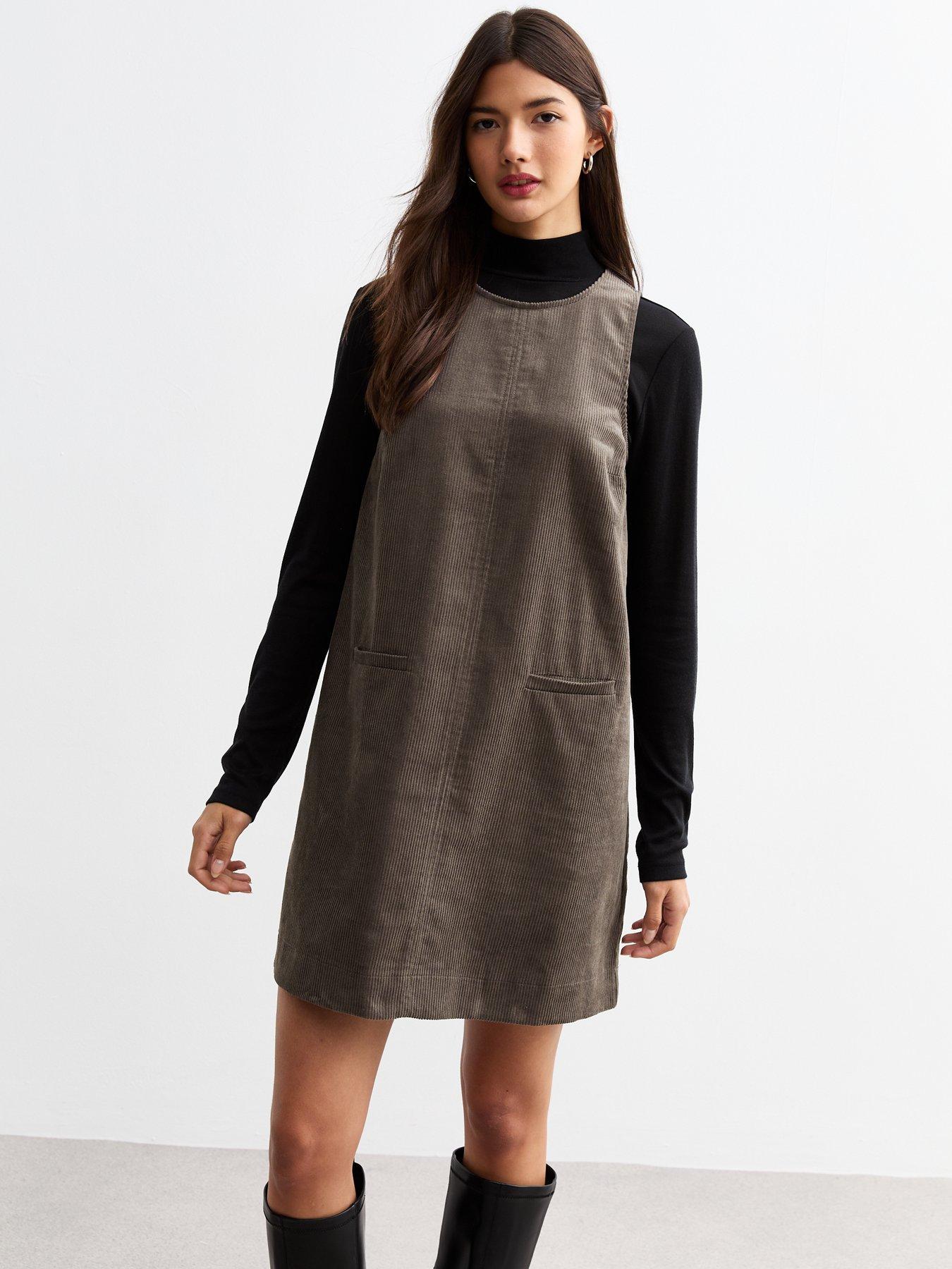 New Look Cotton Corduroy Pinafore Dress Grey Very