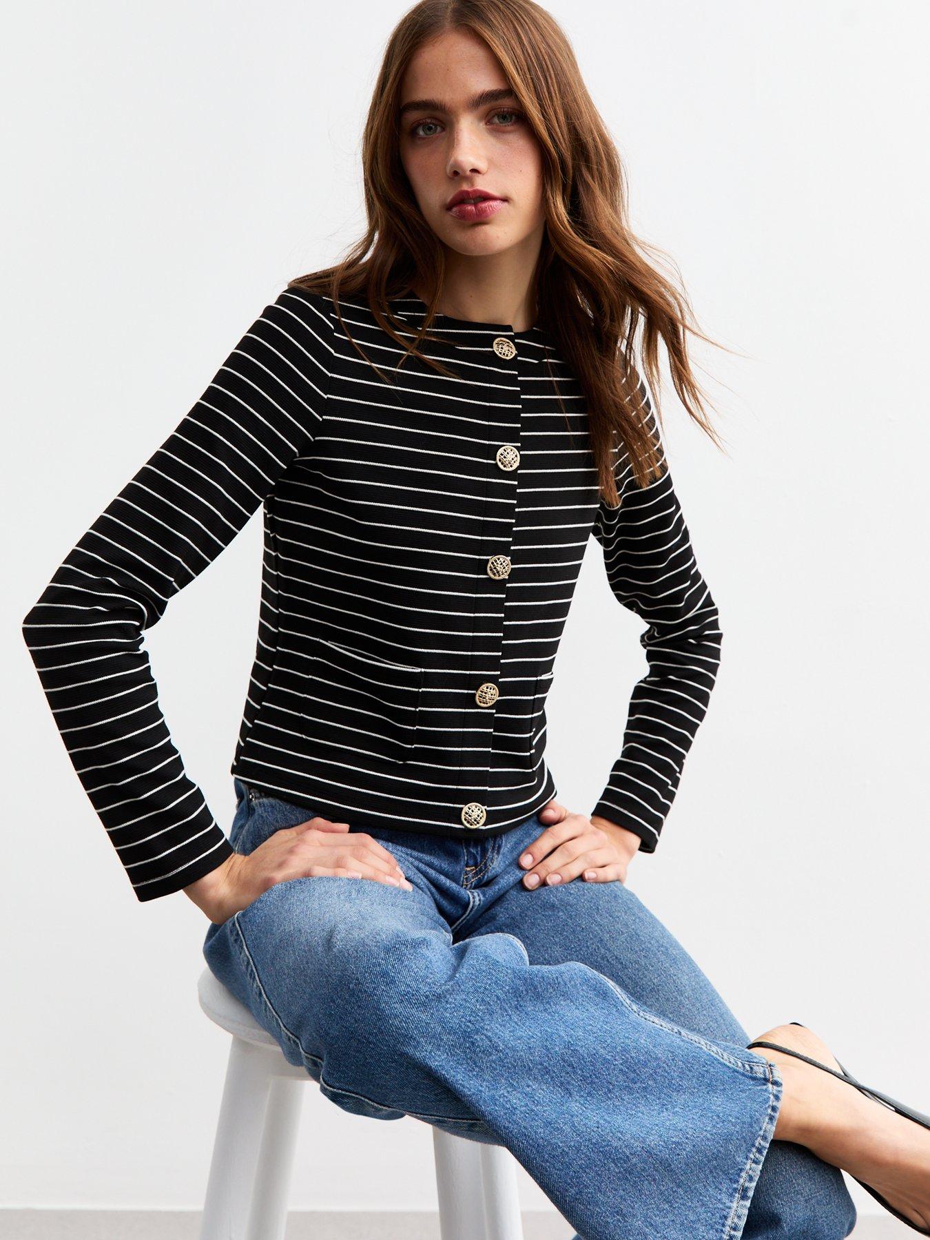 Image 1 of 4 of New Look Black Striped Button Detail Cardigan