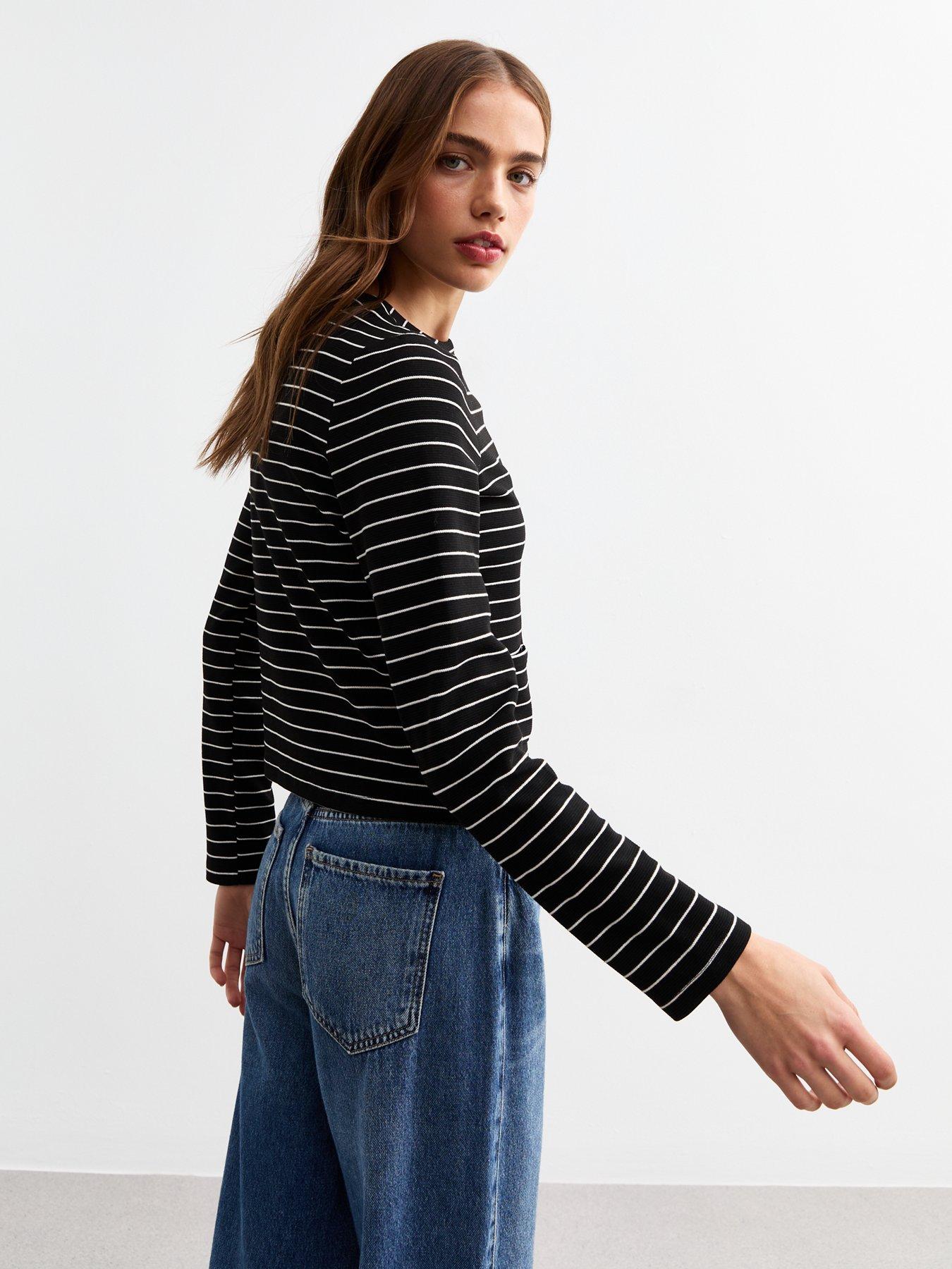Image 2 of 4 of New Look Black Striped Button Detail Cardigan