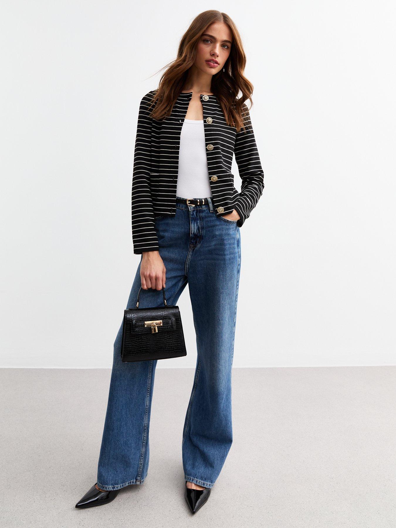 Image 3 of 4 of New Look Black Striped Button Detail Cardigan