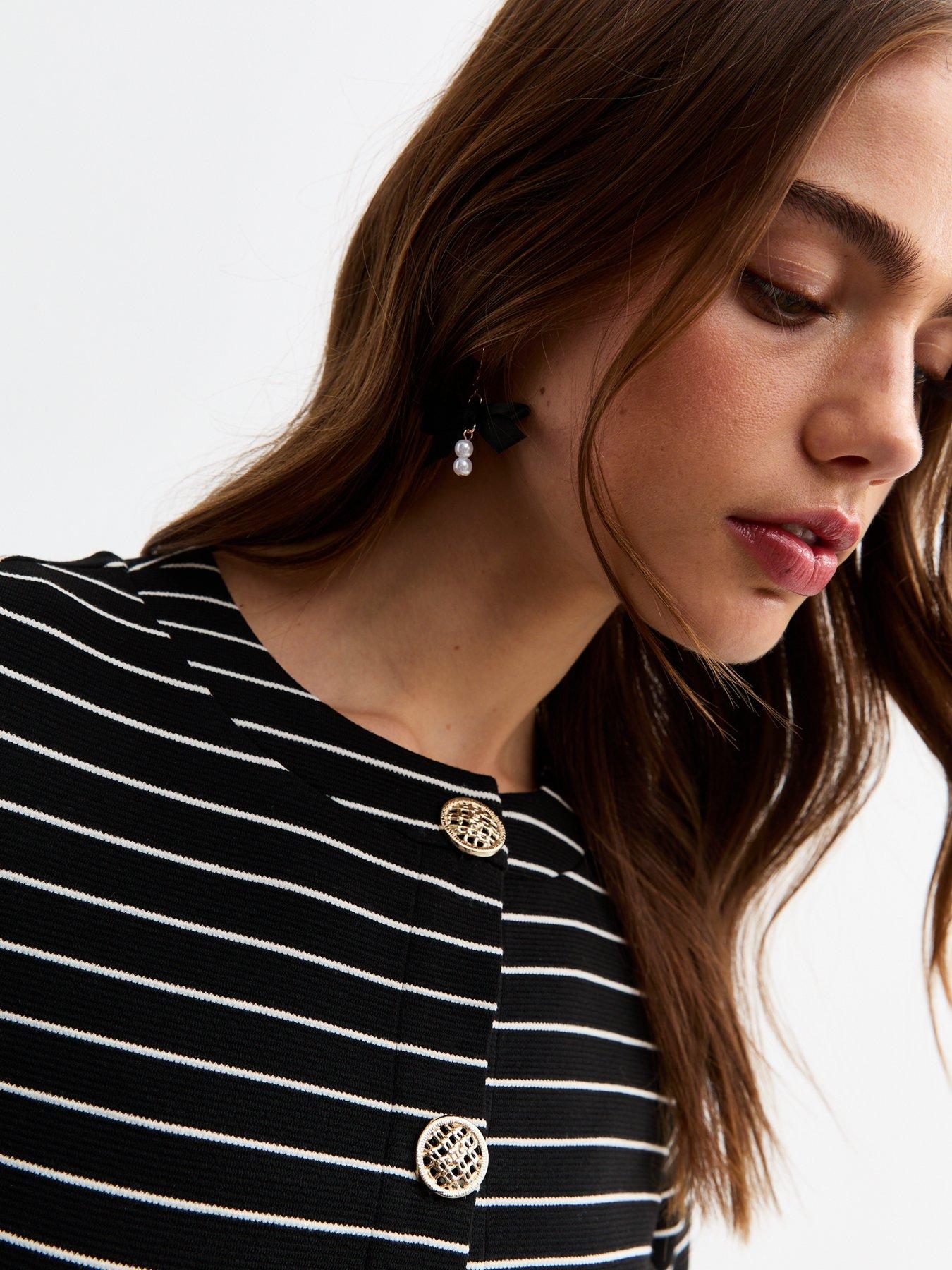 Image 4 of 4 of New Look Black Striped Button Detail Cardigan