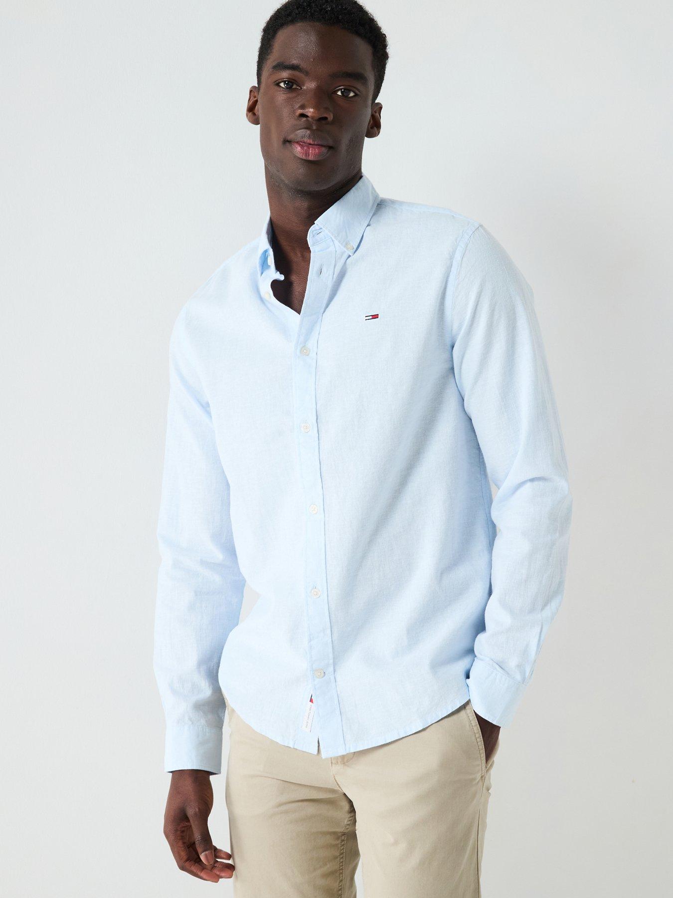 undefined Tommy Jeans Regular Fit Left Chest Linen Blend Shirt - Blue