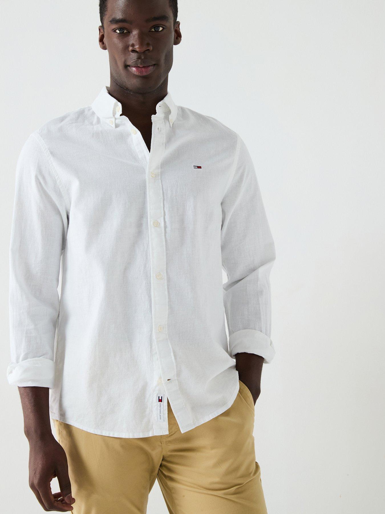 undefined Regular Fit Left Chest Linen Blend Shirt - Off White