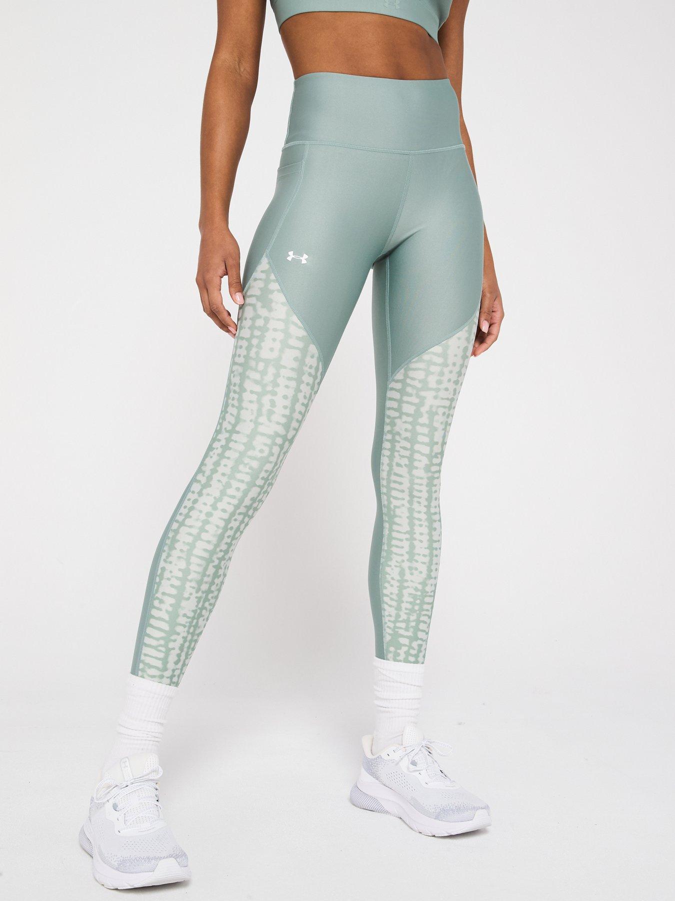 undefined Womens Training Tech Print Panel Ankle Tights - Green