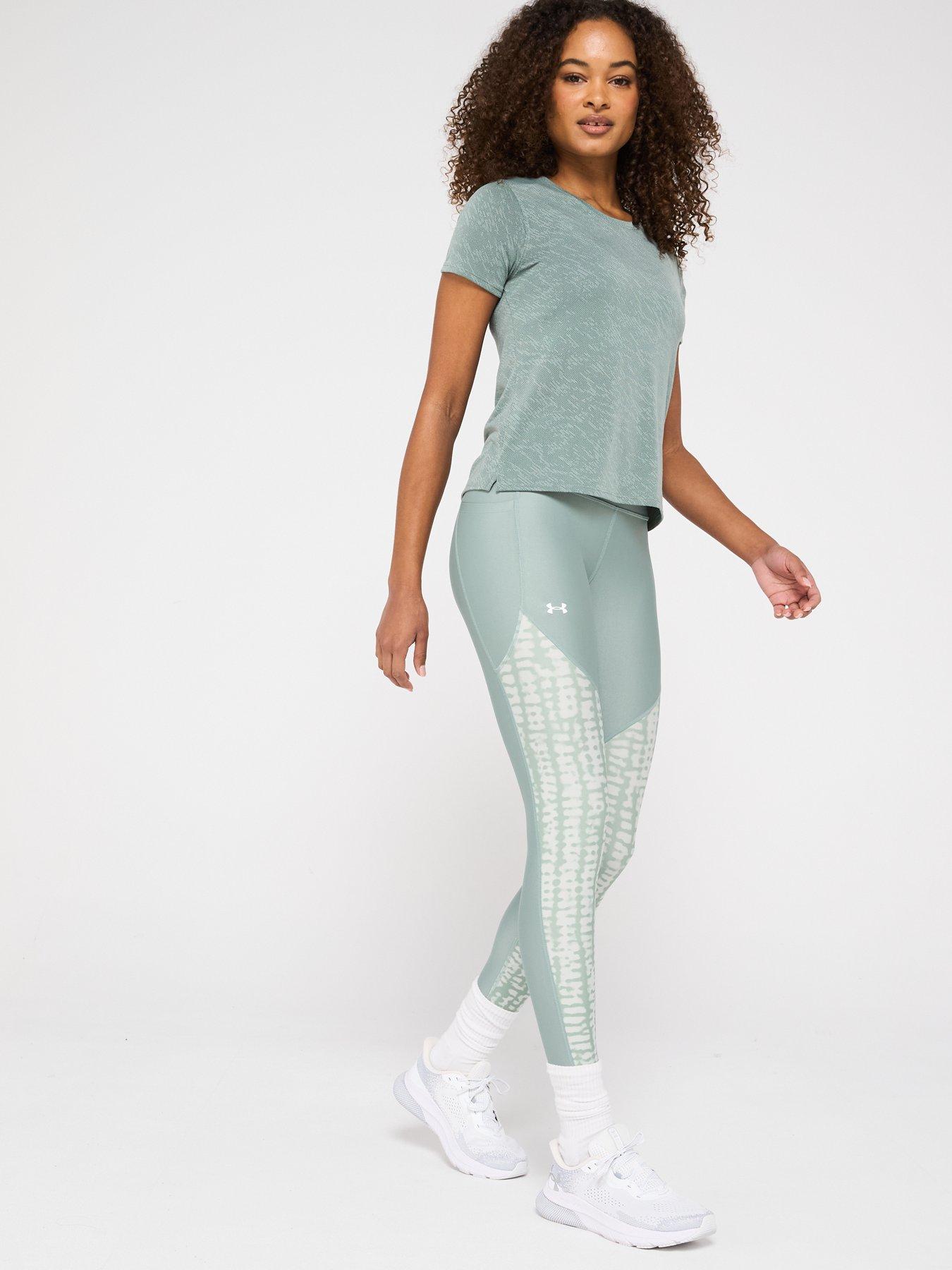 Image 3 of 6 of UNDER ARMOUR Womens Training Tech Print Panel Ankle Tights - Green