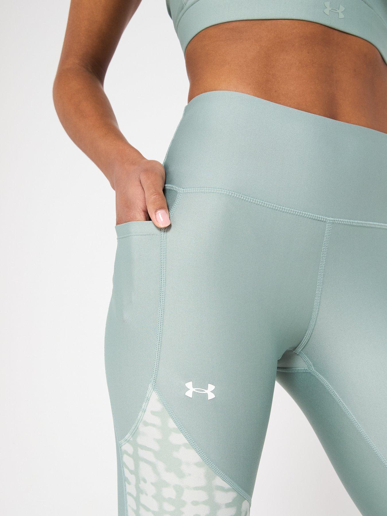 Image 4 of 6 of UNDER ARMOUR Womens Training Tech Print Panel Ankle Tights - Green