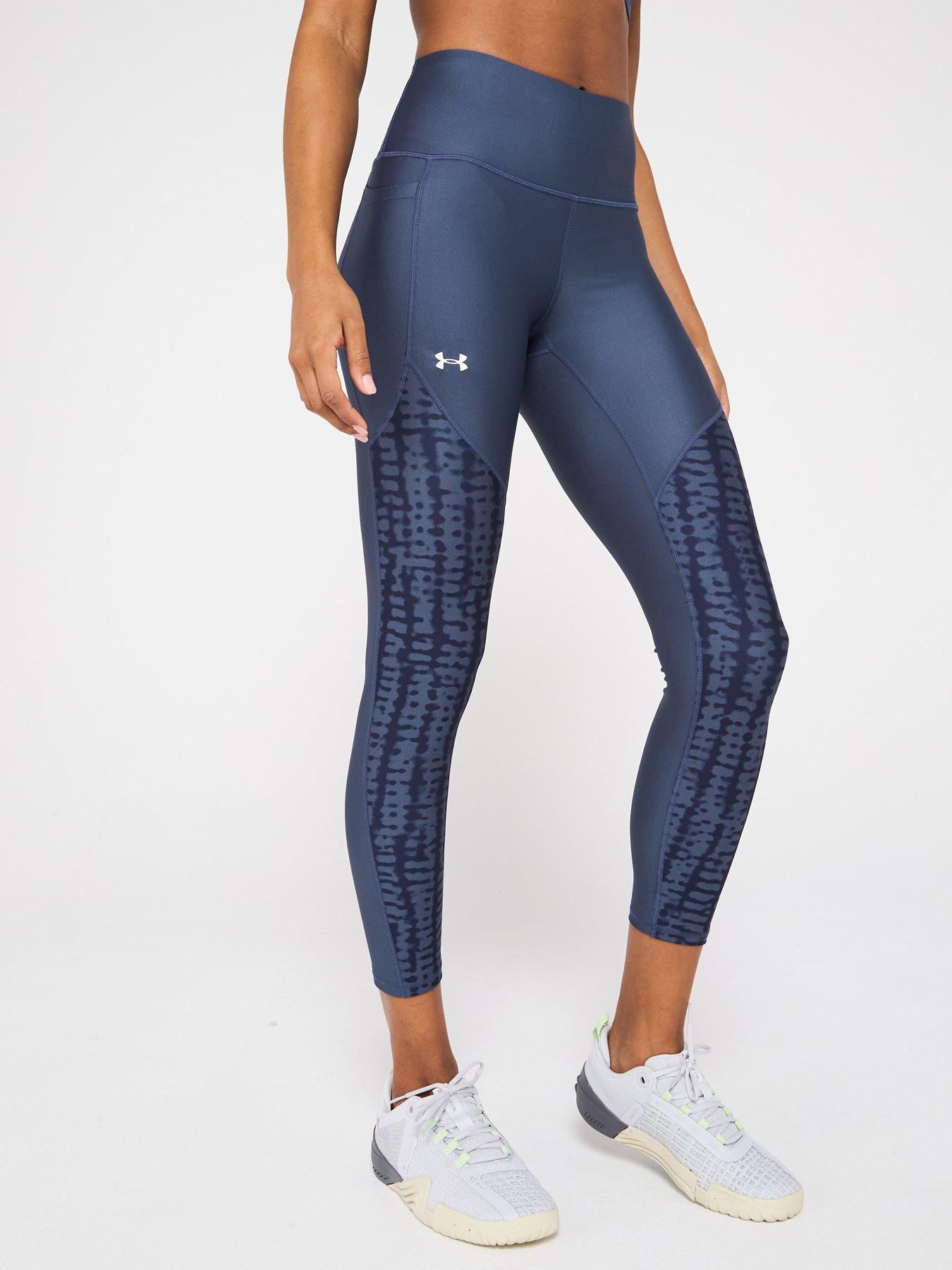 UNDER ARMOUR Womens Training Tech Print Panel Ankle Tights Grey
