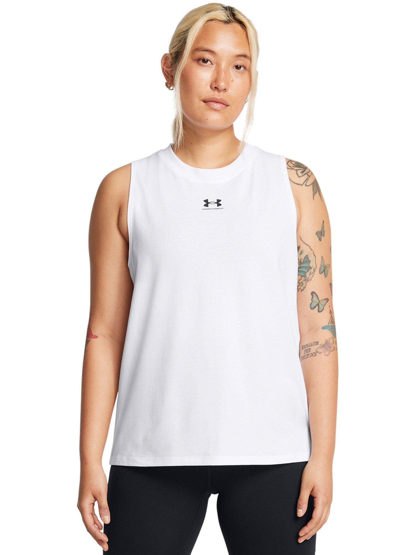 UNDER ARMOUR Womens Training Rival Muscle Tank, White / / Black, Size Xs, Women