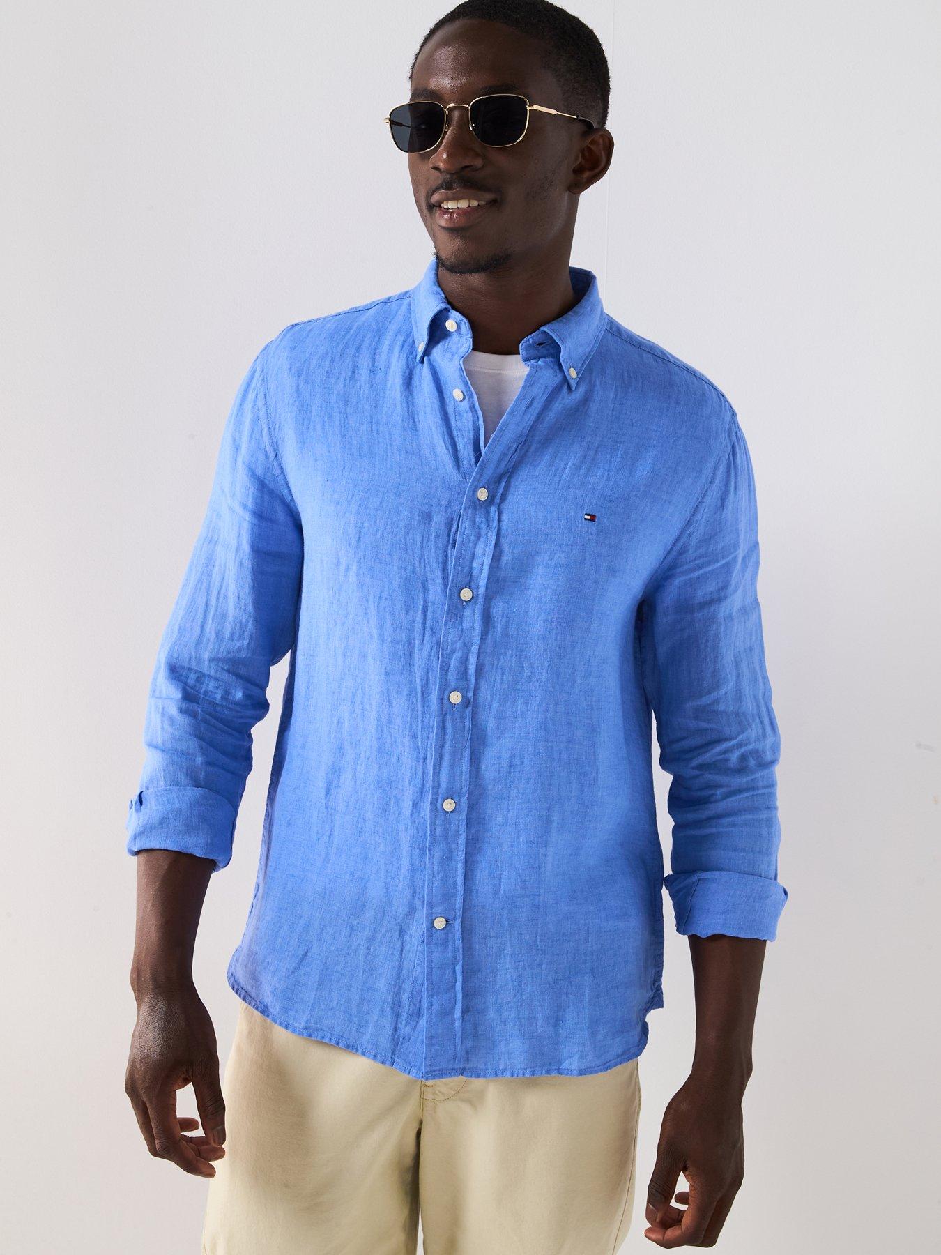 undefined Tommy Hilfiger Regular Fit Pigment Dyed Linen Shirt - Blue