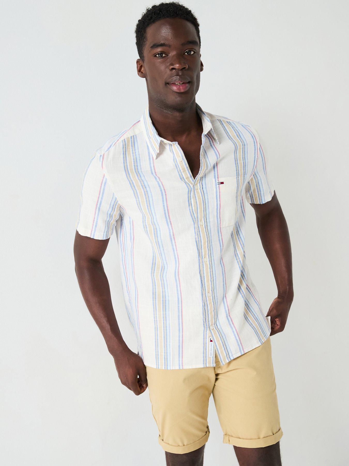 undefined Slub Multi Stripe Short Sleeve Shirt - White