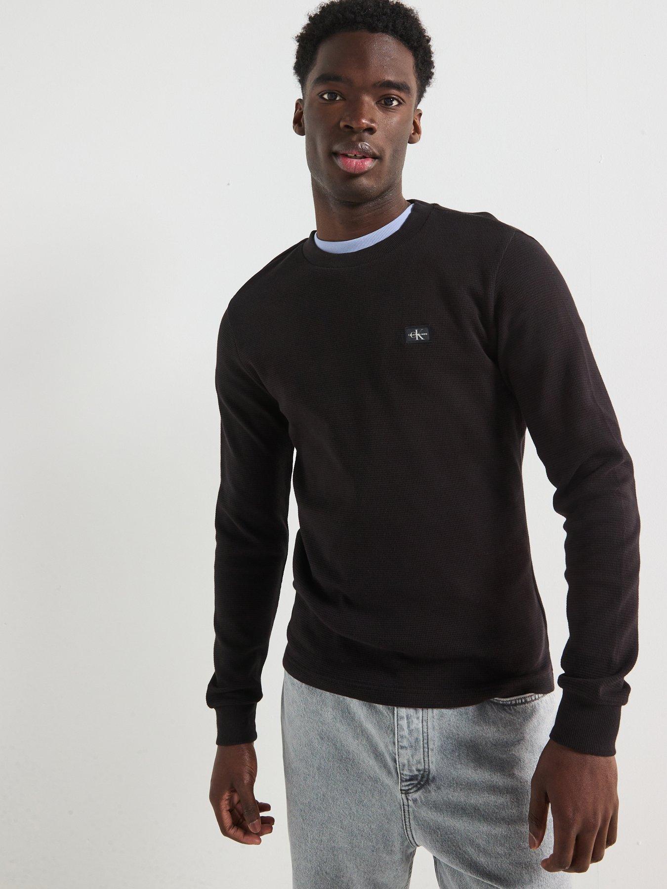 undefined Woven Label Waffle Long Sleeve T-Shirt - Black
