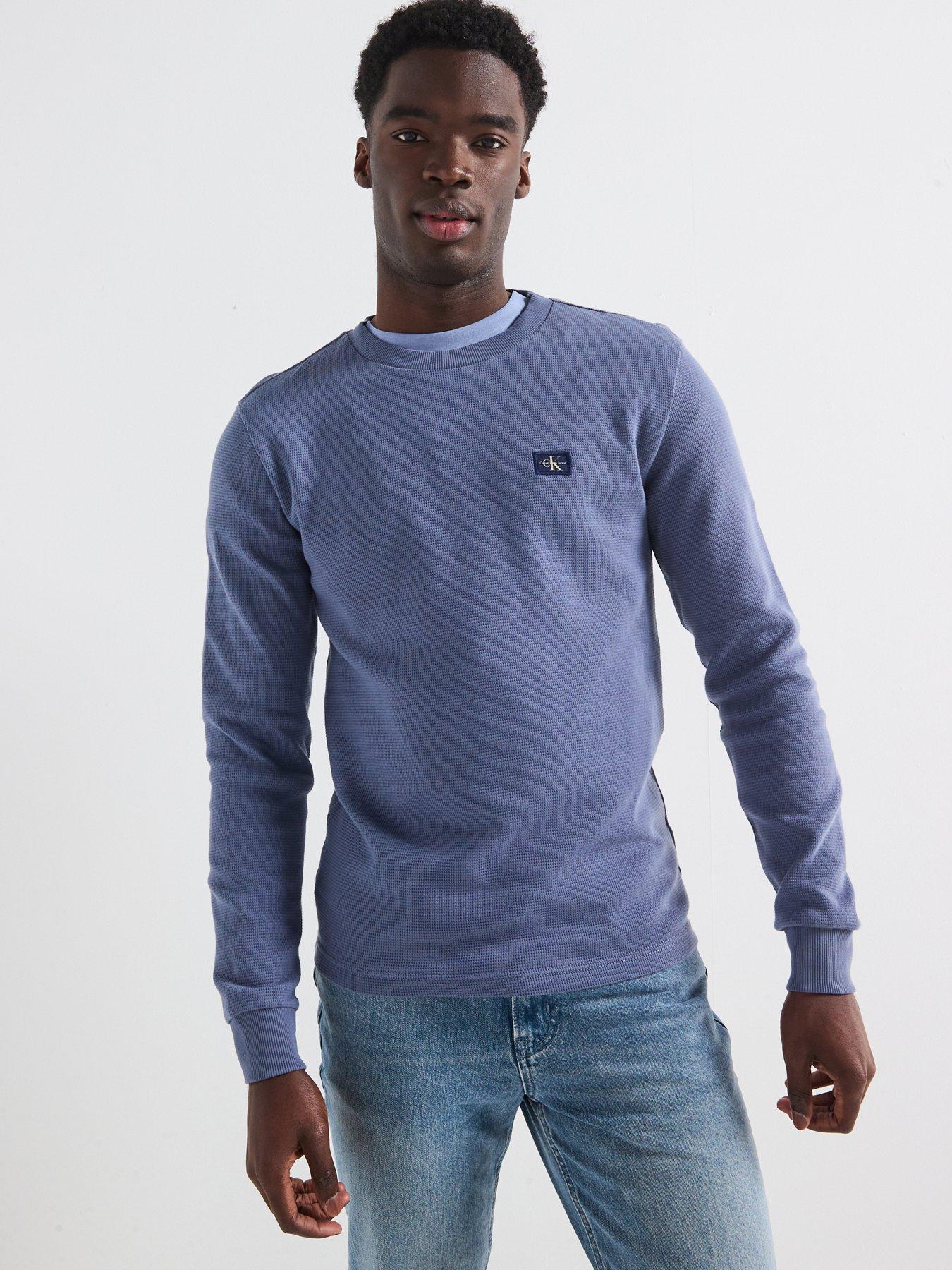 undefined Woven Label Waffle Long Sleeve T-Shirt - Blue