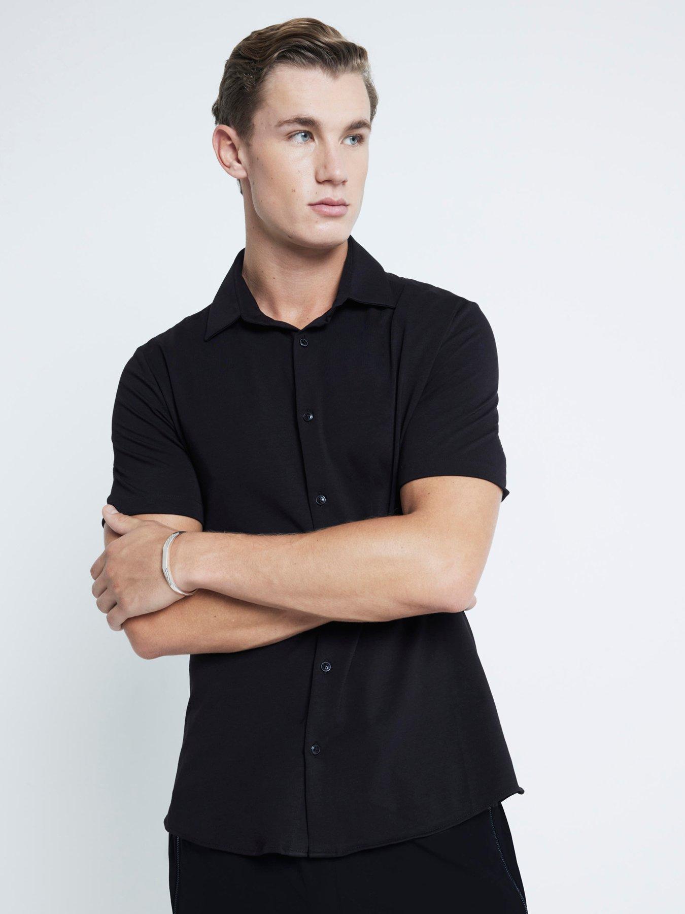 Image 1 of 6 of River Island Short Sleeve Jersey Shirt - Black