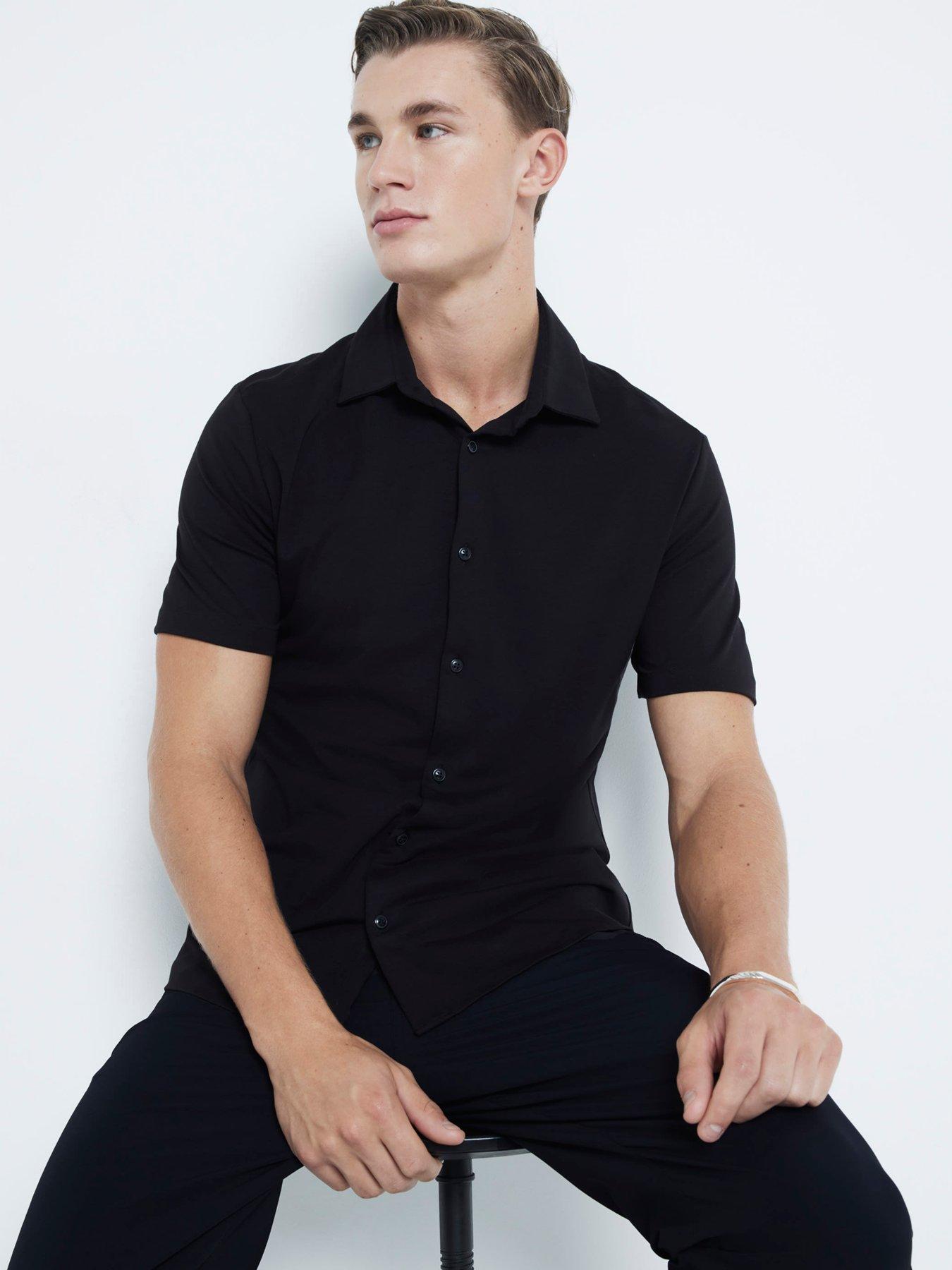 Image 2 of 6 of River Island Short Sleeve Jersey Shirt - Black