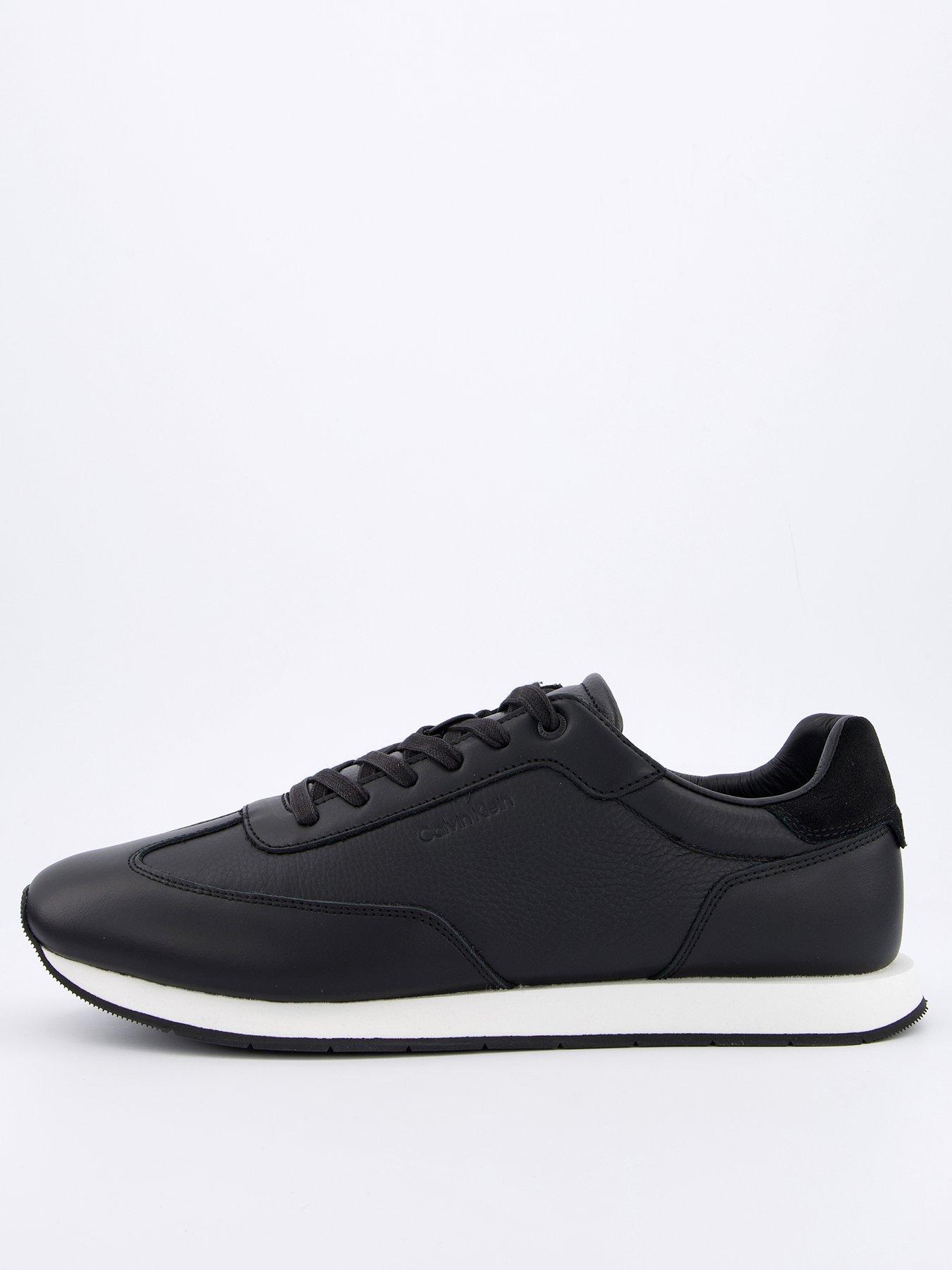 undefined Low Top Tumbled Leather Logo Trainers - Black