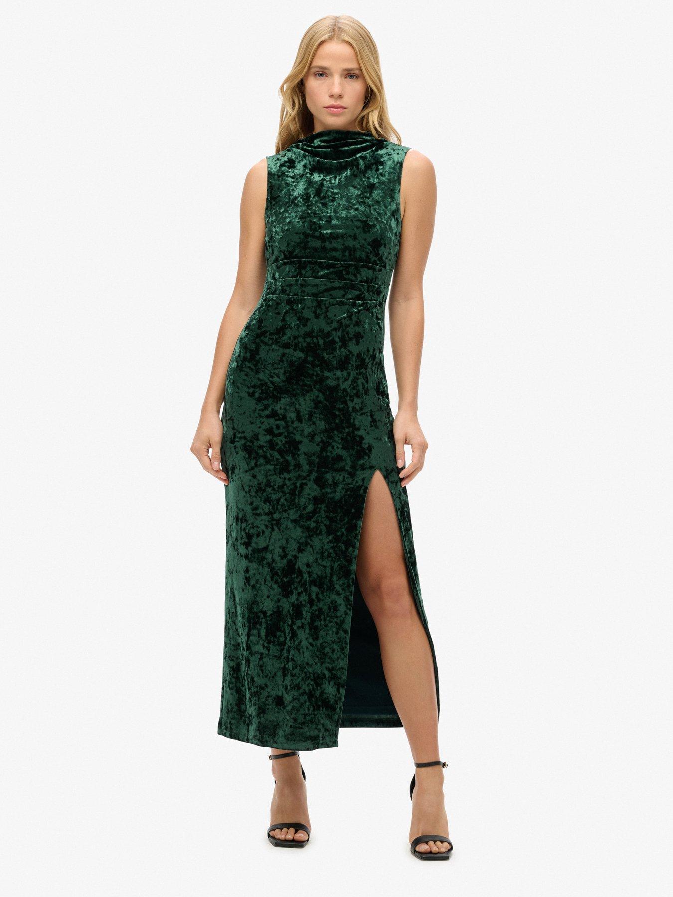 Superdry Velvet Bodycon Midi Dress  Green - Very Bodycon Dress New In 28th October 2024