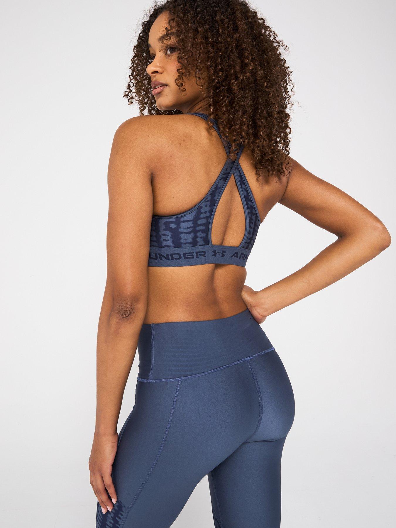 Image 2 of 6 of UNDER ARMOUR Womens Training Crossback Print Midi Support Sports Bra - Grey
