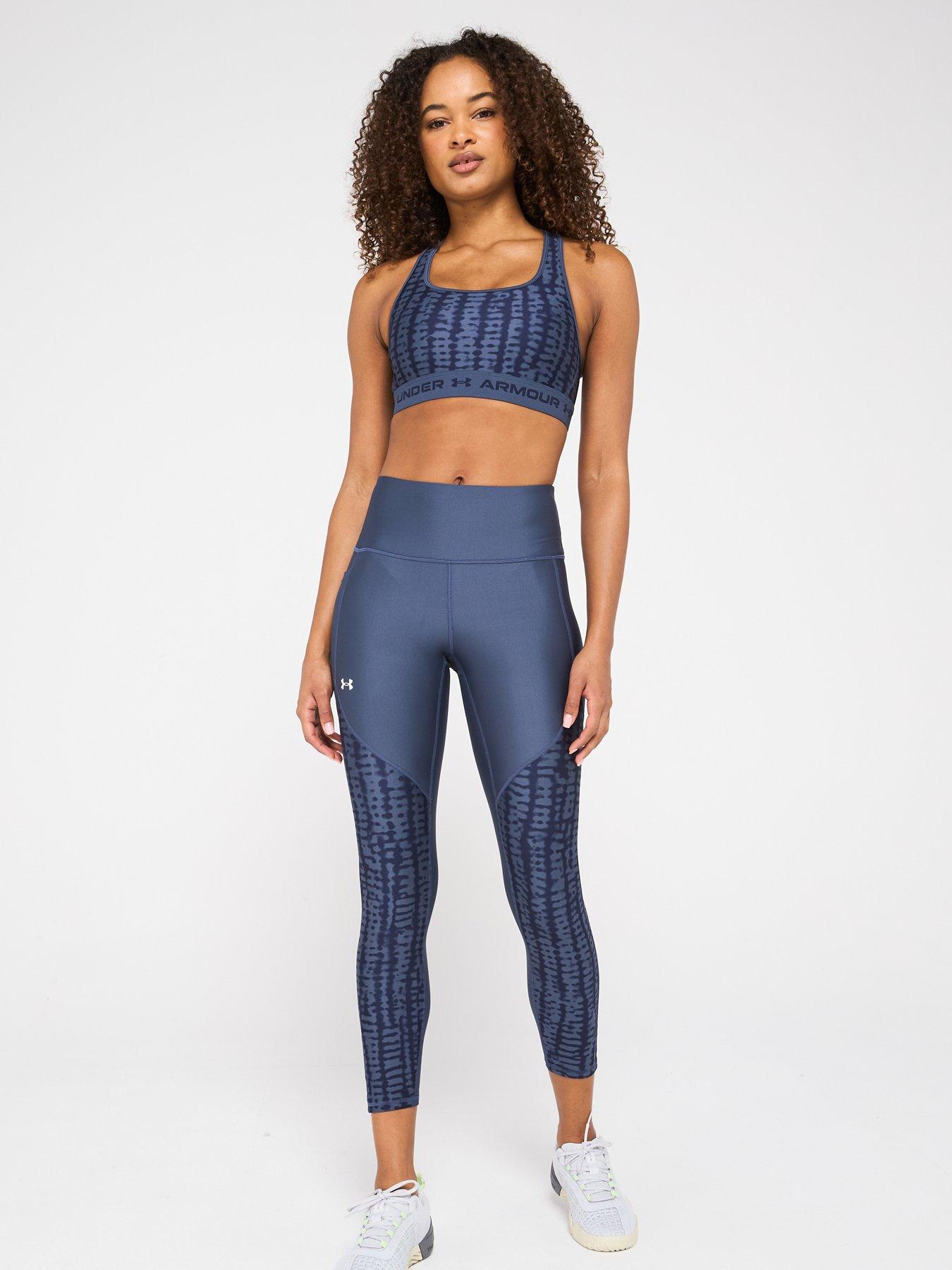 Image 3 of 6 of UNDER ARMOUR Womens Training Crossback Print Midi Support Sports Bra - Grey