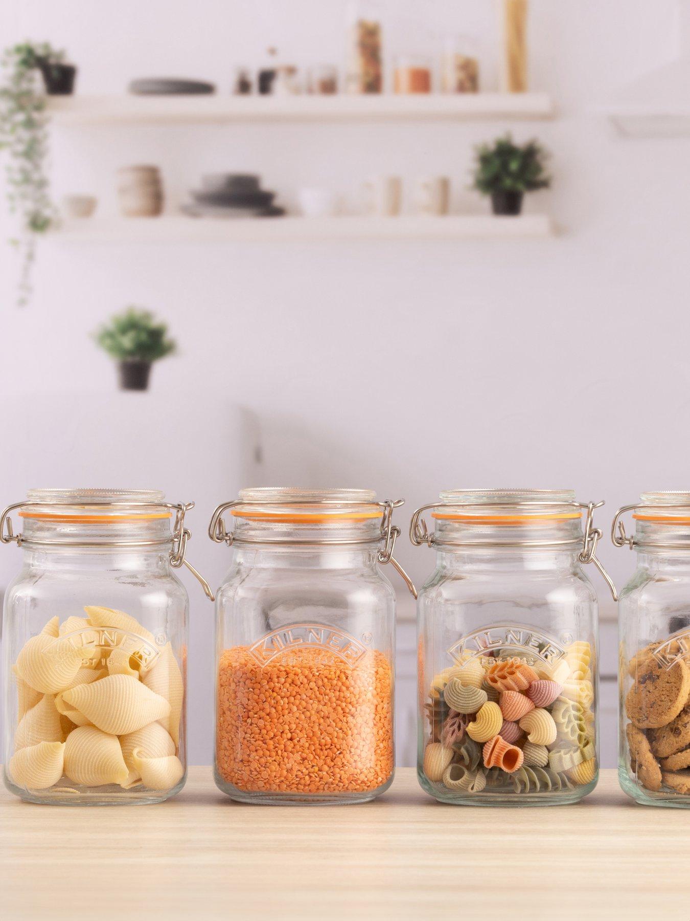 KILNER Set Of 4 Clip Top Square Jars 1.5l