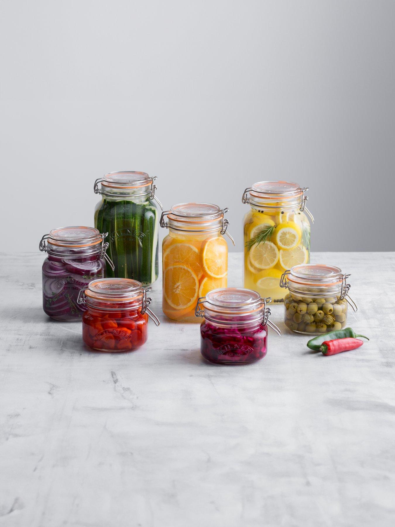 Image 1 of 8 of KILNER Set Of 4 Clip Top Square Jars 1.5l