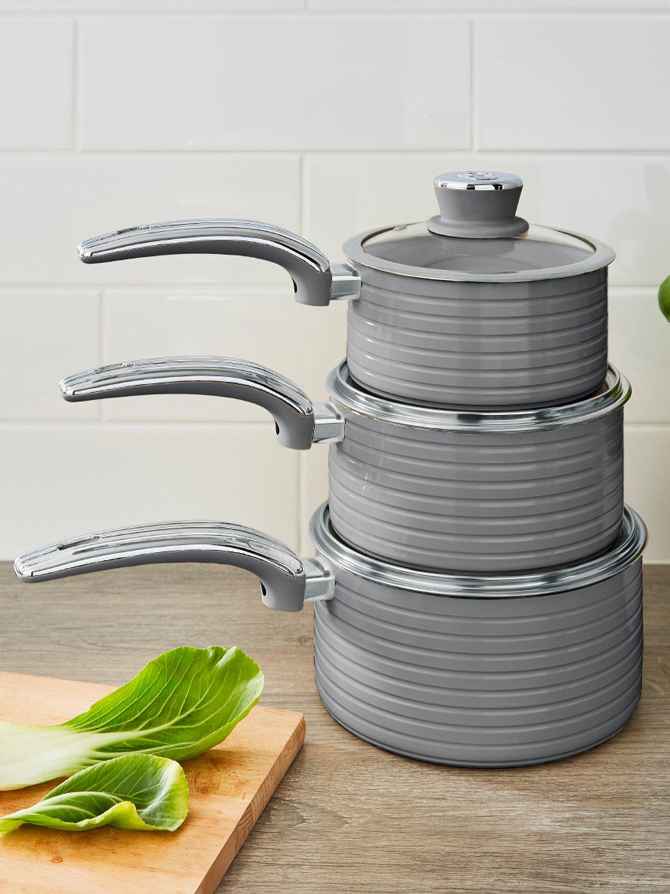 Product photograph of Swan Retro 3 Piece Saucepan Set from very.co.uk